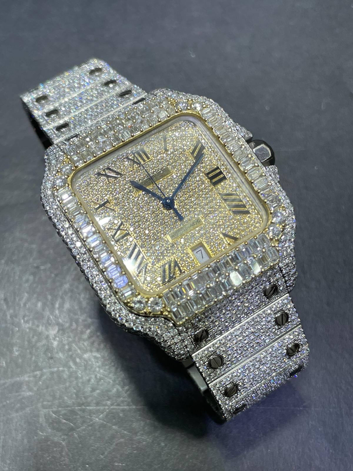 iced out cartier watch baguette cartier watch "iced bust down" 22 cts t.w. vs1 natural diamonds