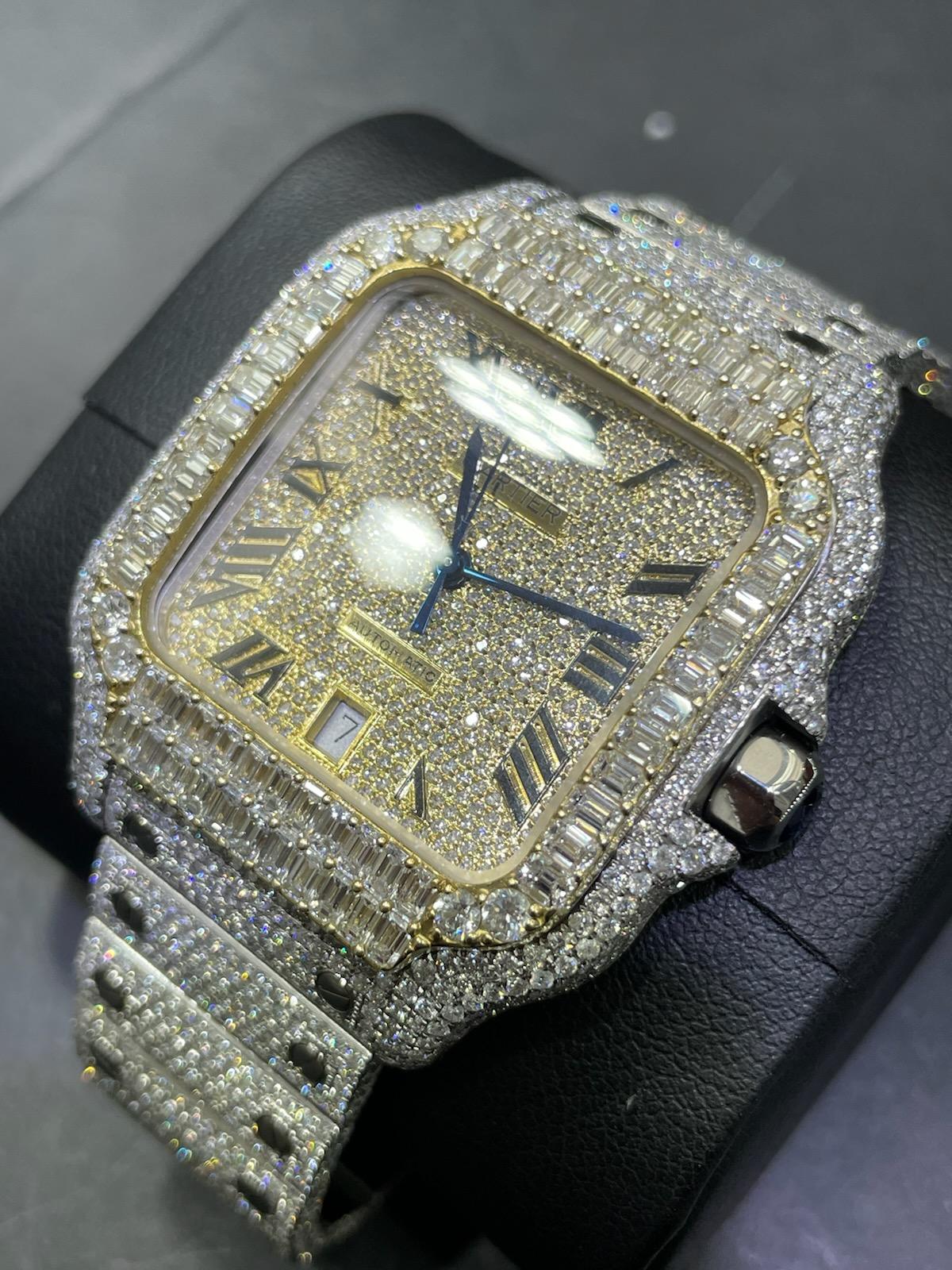 iced out cartier watch baguette cartier watch "iced bust down" 22 cts t.w. vs1 natural diamonds two tone