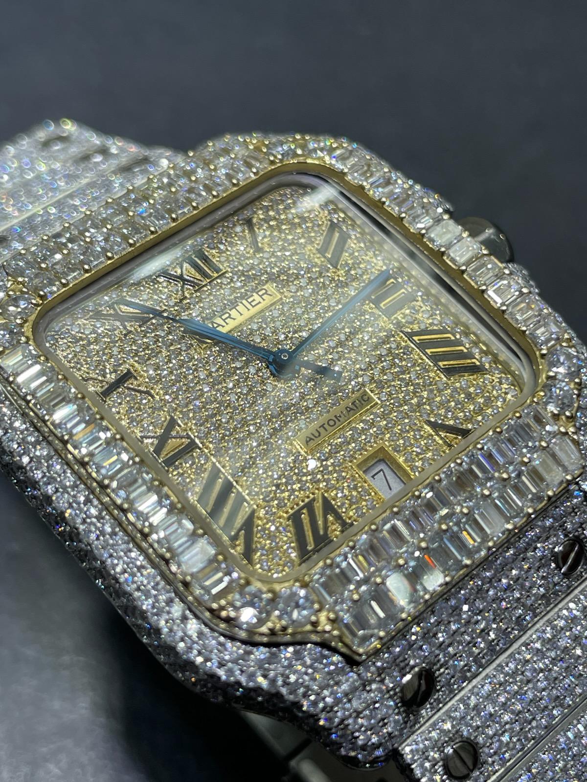 iced out cartier watch baguette cartier watch "iced bust down" 22 cts t.w. vs1 natural diamonds two tone