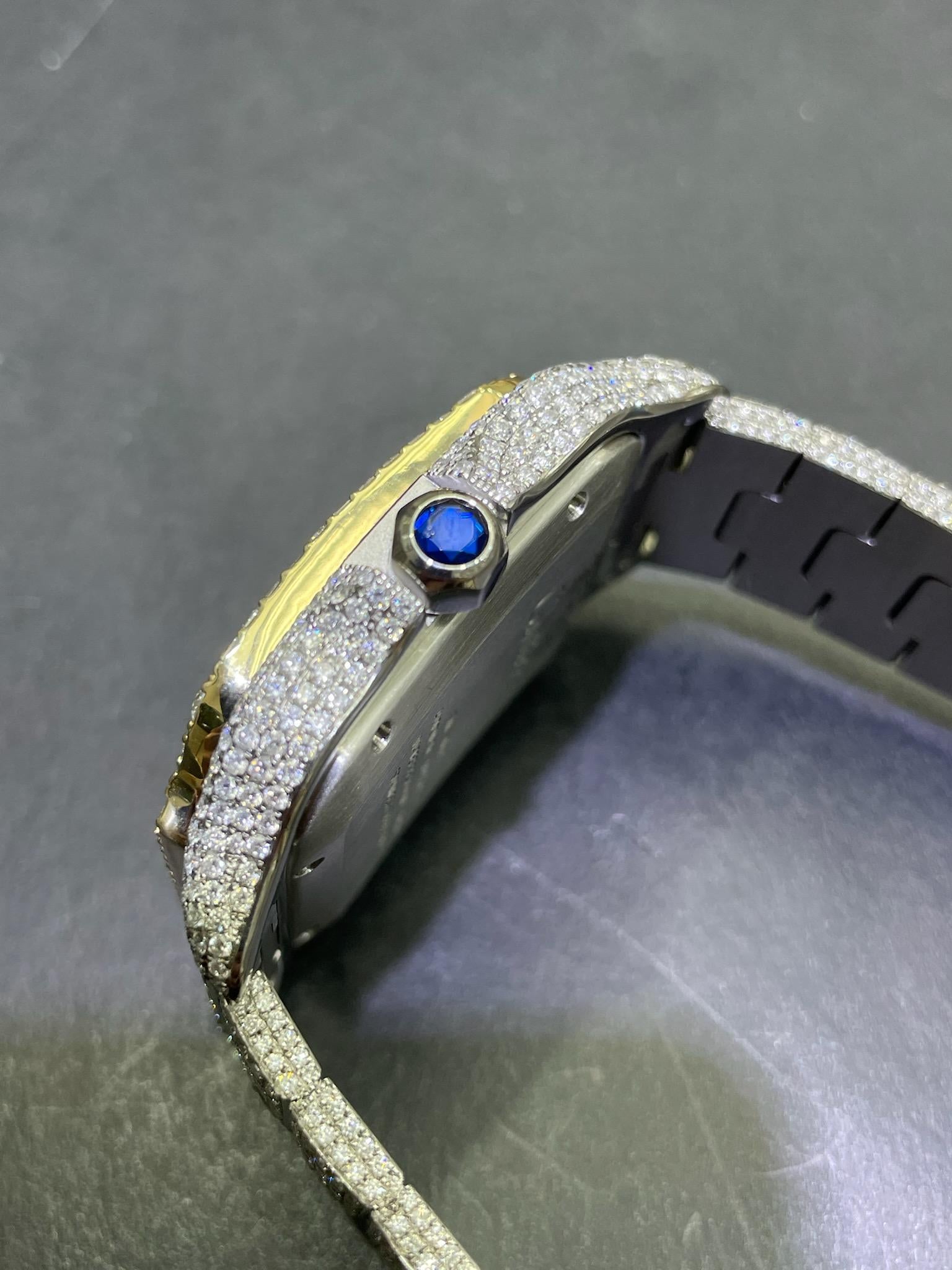 iced out cartier watch. baguette cartier watch. "iced bust down" 22 cts t.w. vs1 natural diamonds