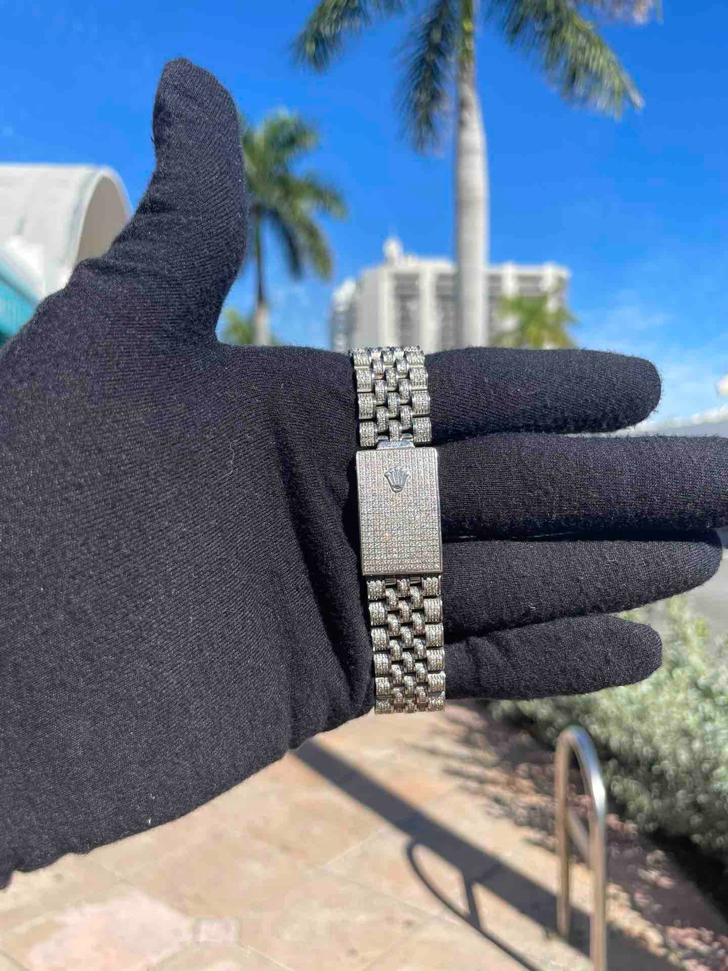 36mm rolex "bust down" iced stainless steel. 15 cts t.w.