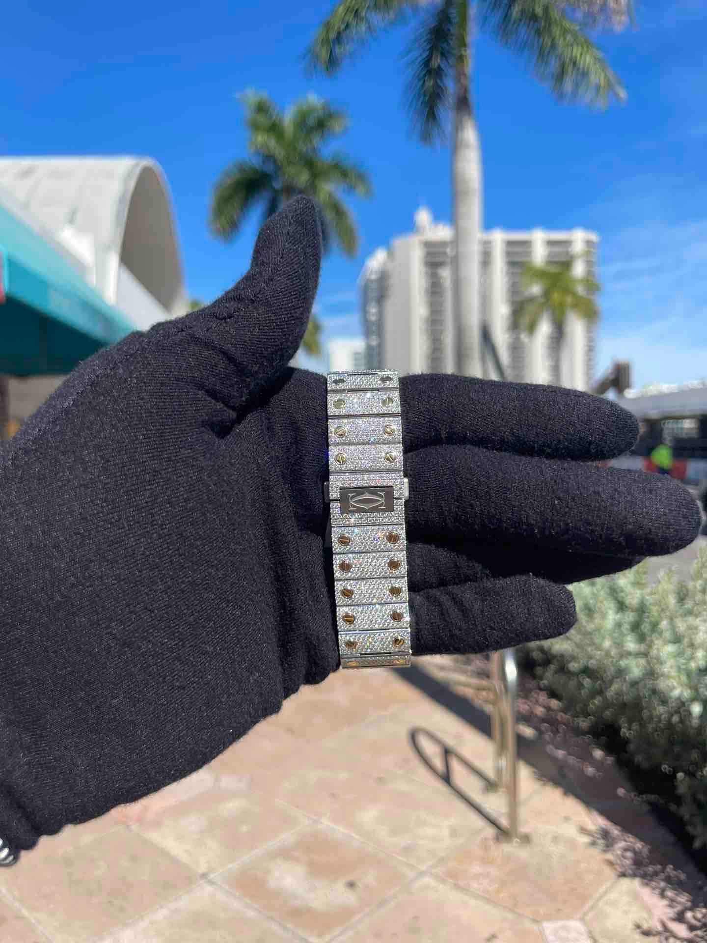 Cartier Santos Iced Out Arabic yellow