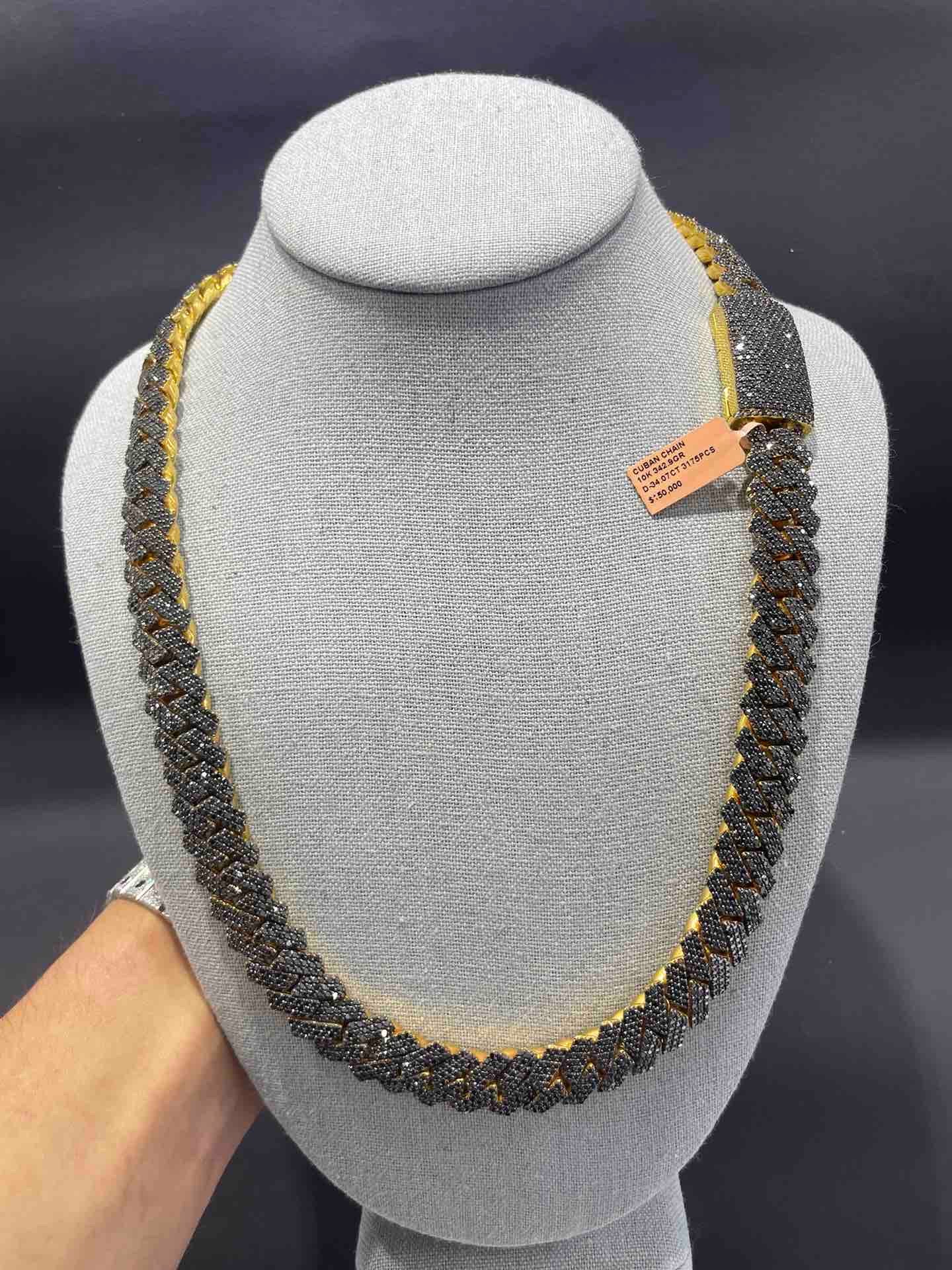 BUST DOWN CUBAN CHAIN 10K BLACK DIAMONDS with 34 CTS