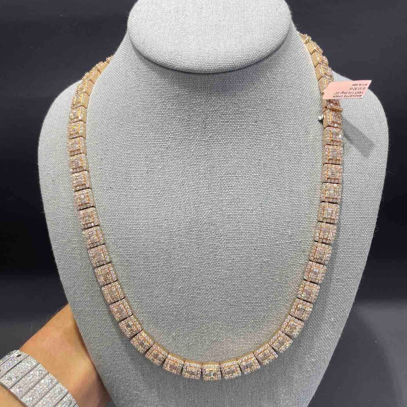 Elevate Your Style: Bust Down Baguette Chain VVS 14K ROSE GOLD 22