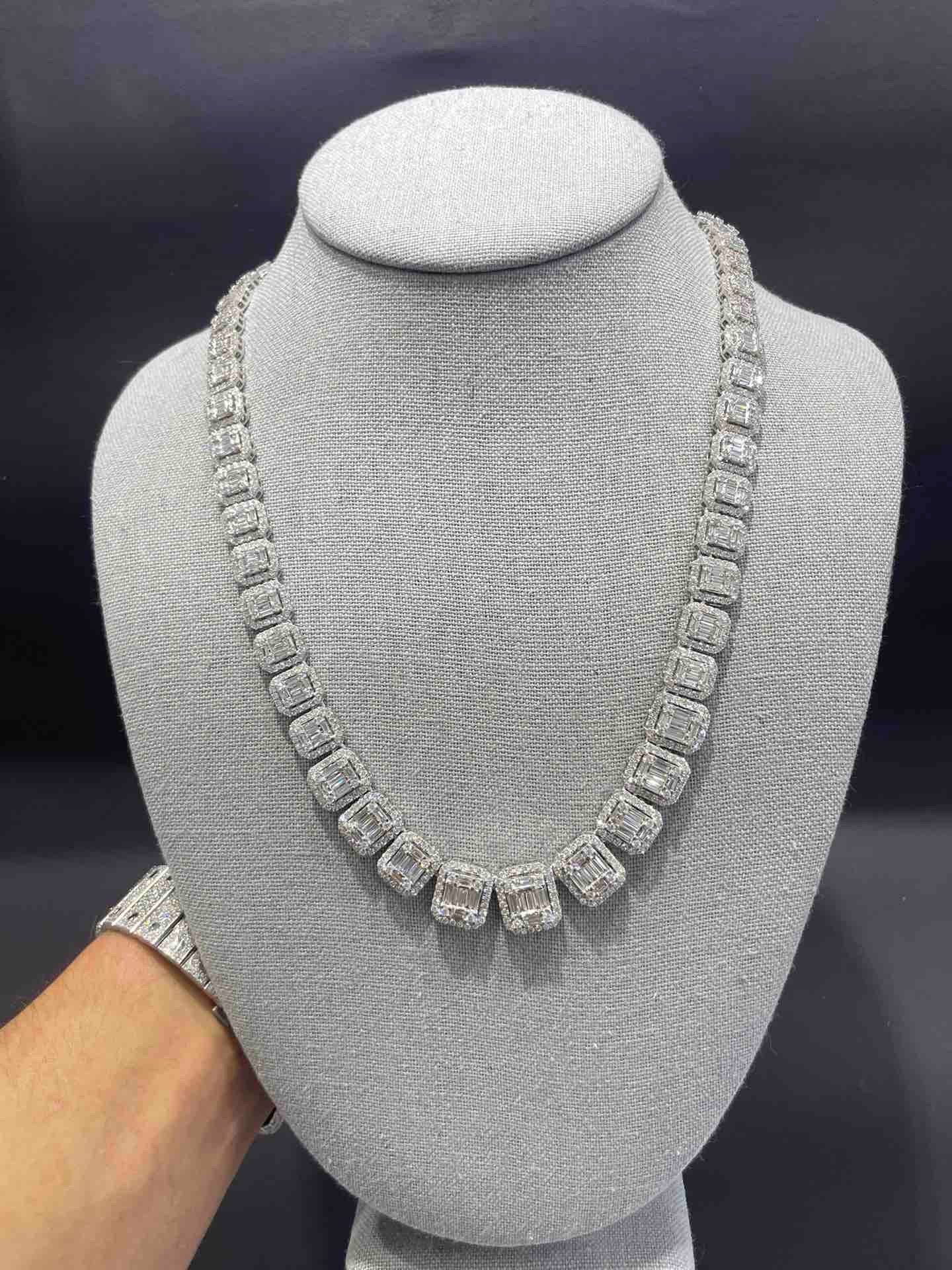 Bust Down Baguette Chain VVS White Gold 14K