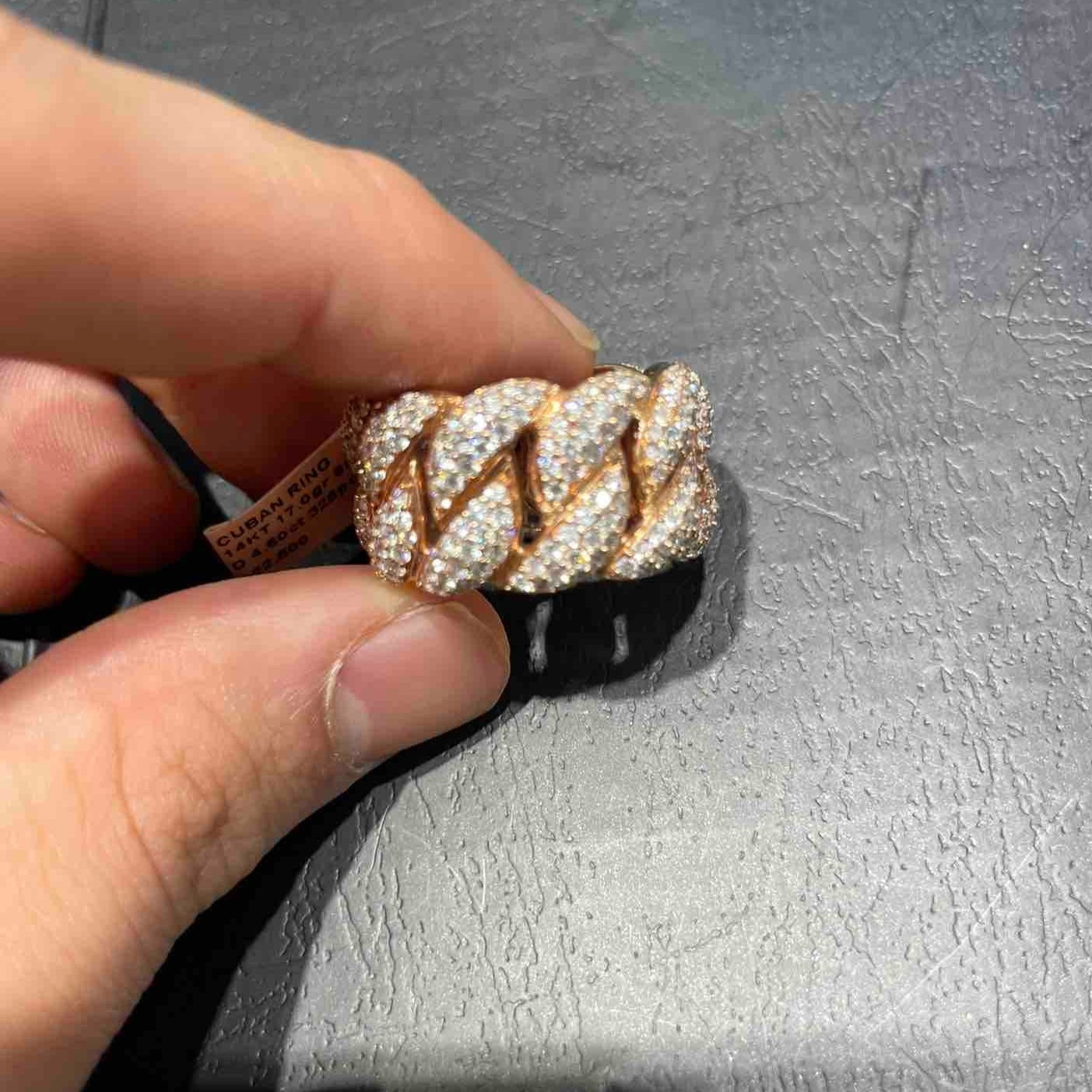 14k HANDMADE ROSE GOLD ICED MIAMI CUBAN LINK RING