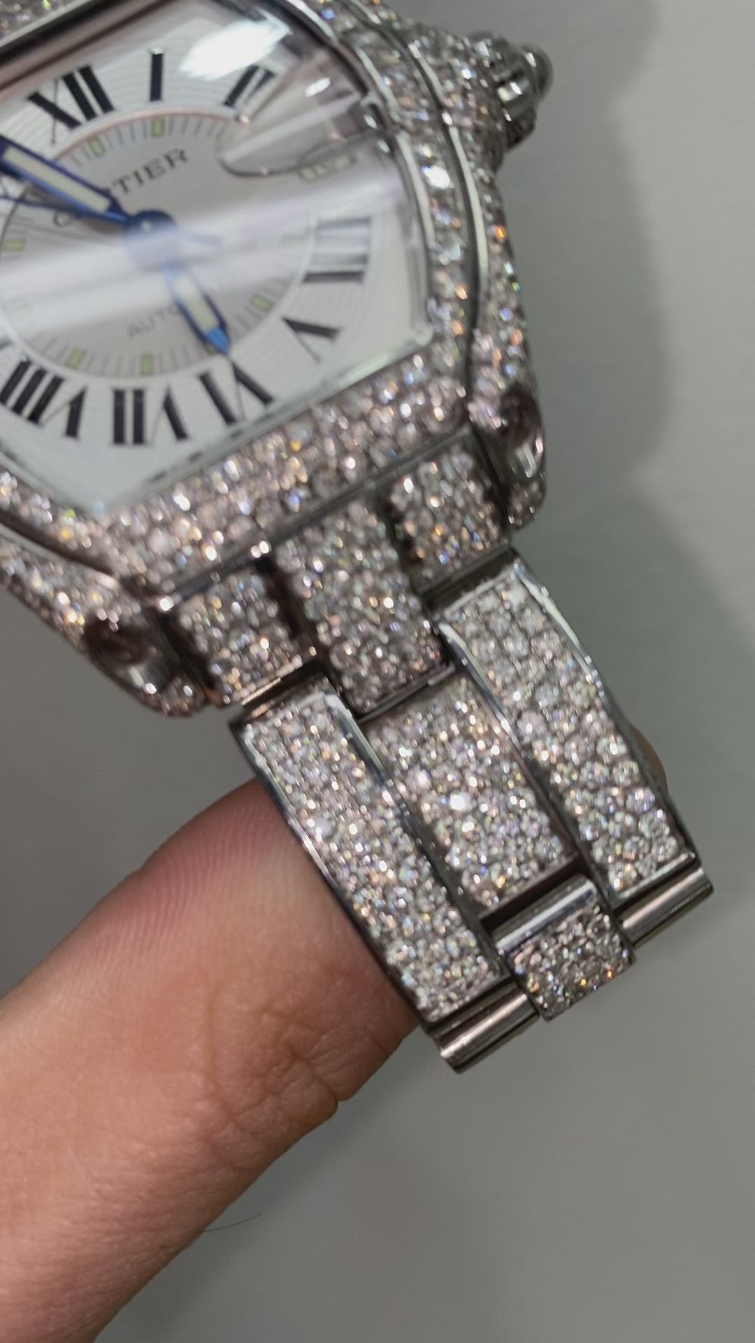 36mm Cartier Roadster 20 cts Vvs1 iced Bustdown 1of 1 "iced out" cartier bust down watch stainless steel