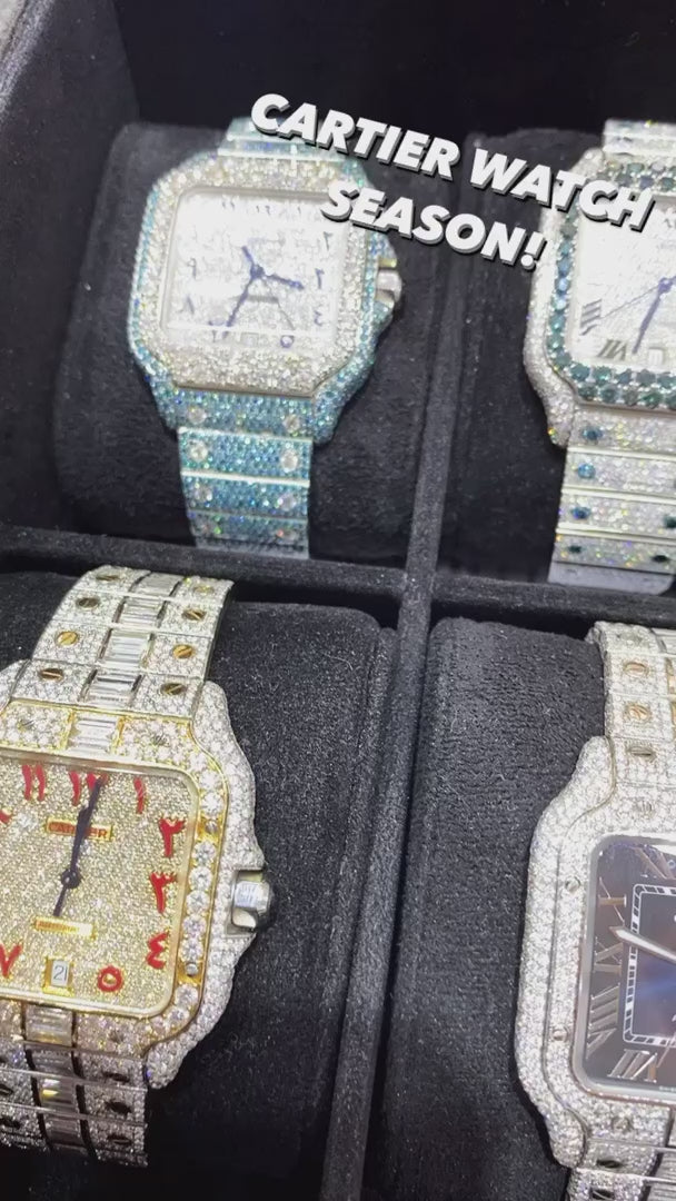 ruby iced out cartier watch 18 cts vs1 natural diamonds t.w., white/ruby