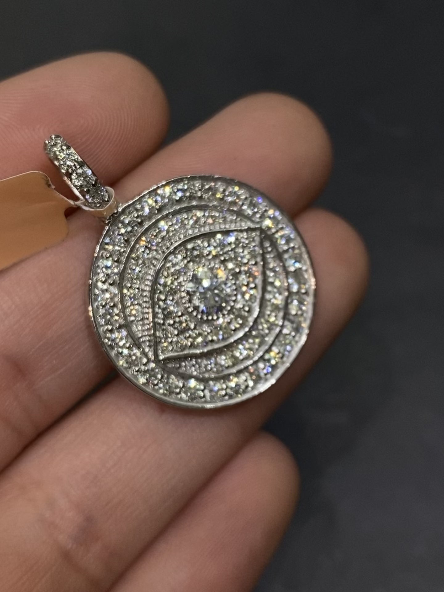 New14k “iced” 4cts Vs1 .50 carat center stone Eye pendant