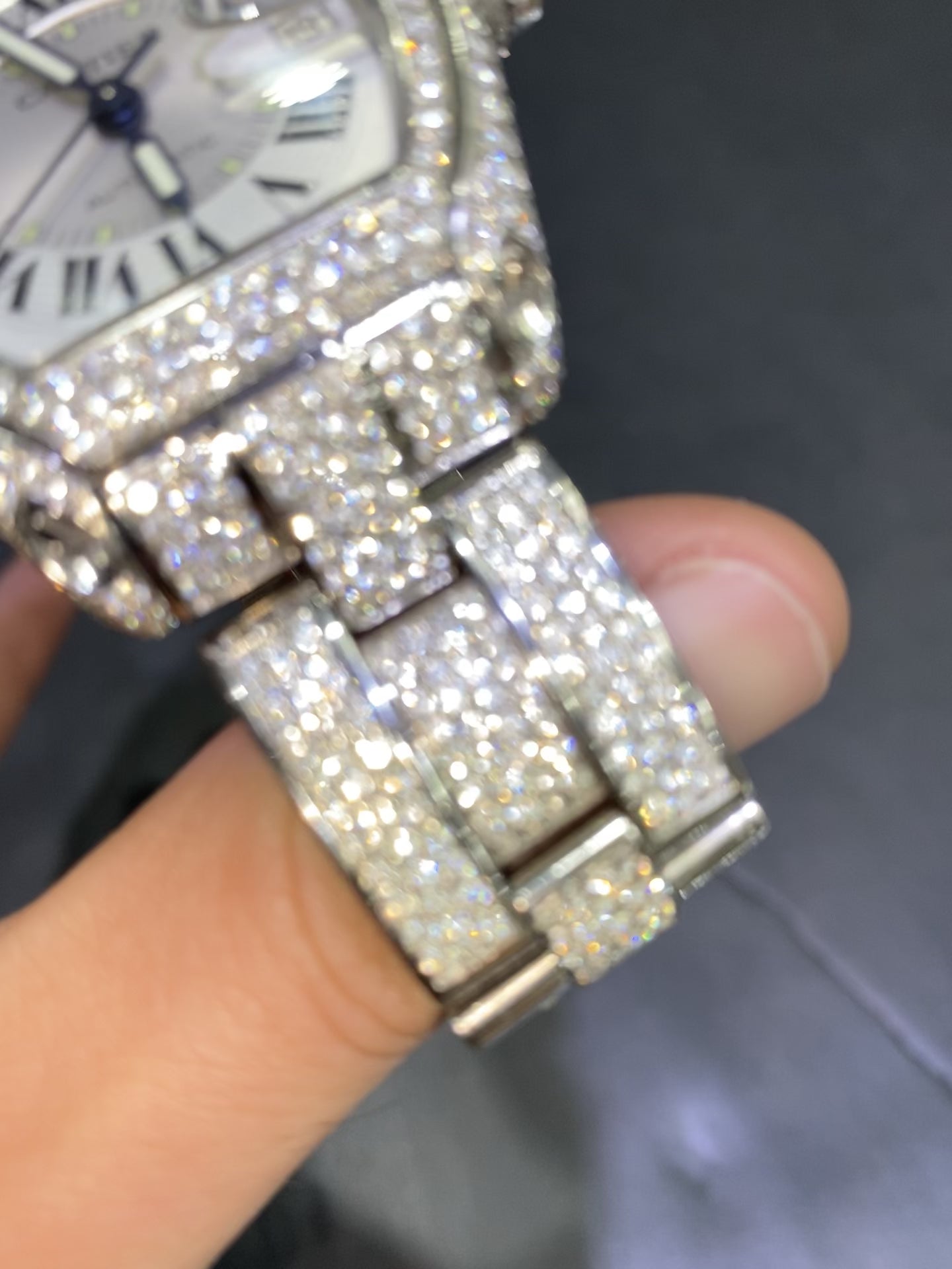 36mm Cartier Roadster 20 cts Vvs1 iced Bustdown 1of 1 "iced out" cartier bust down watch stainless steel
