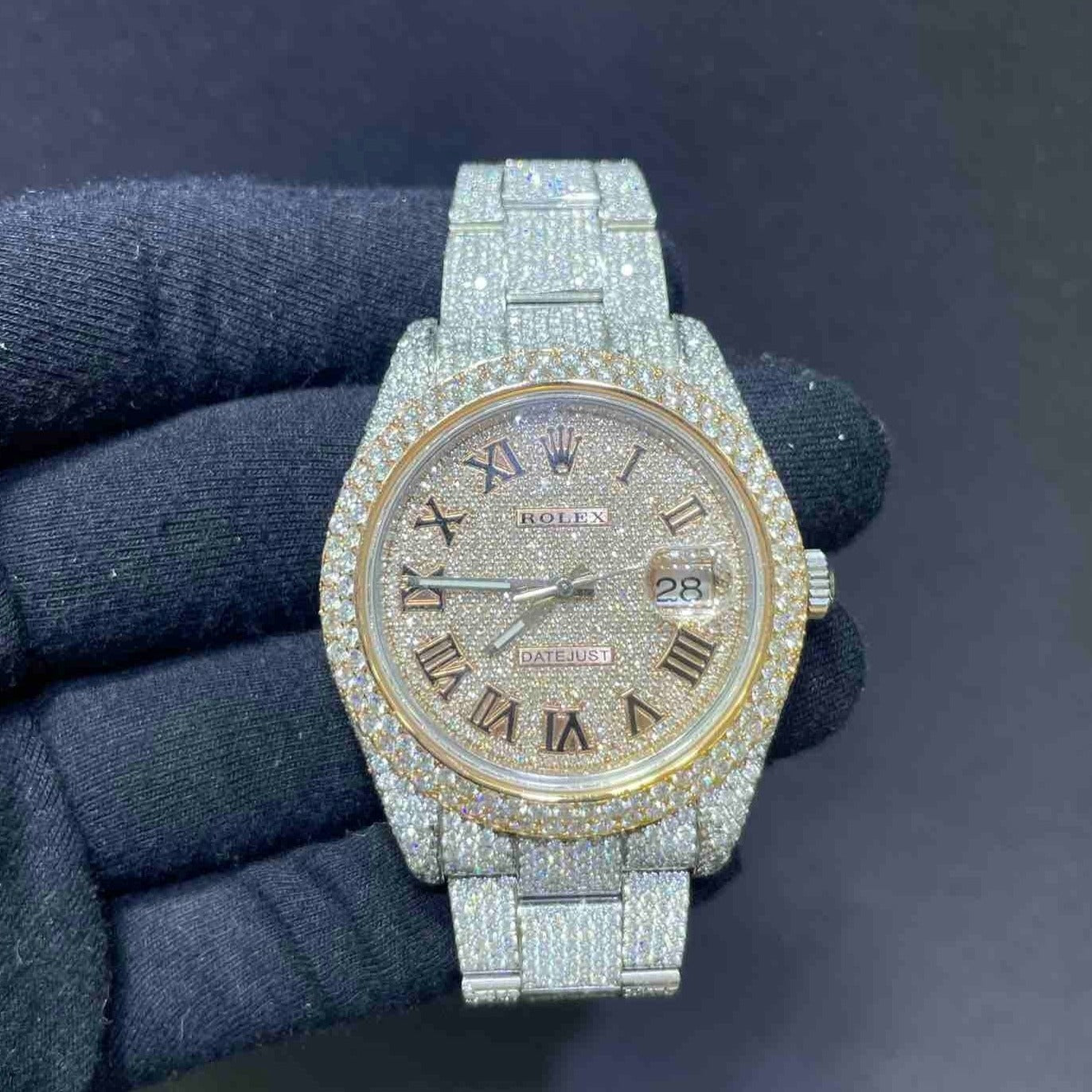 41mm 2020 rolex #126300 29cts t.w vs1,rose gold 2x bezel roman dial,