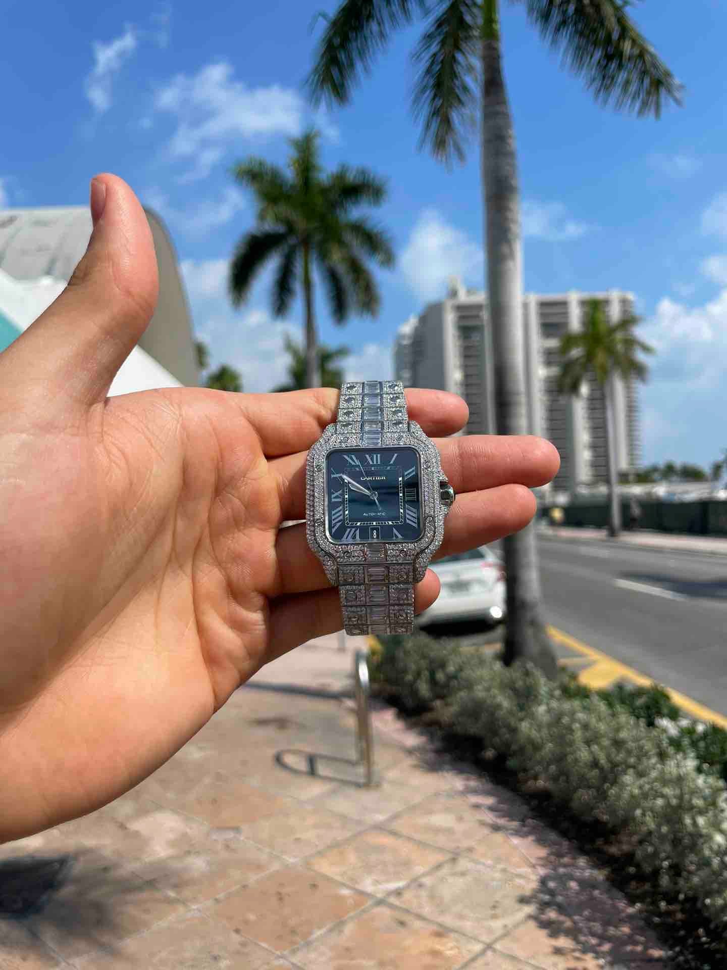 Bust Down Watch w/Blue Dial | 41mm | White