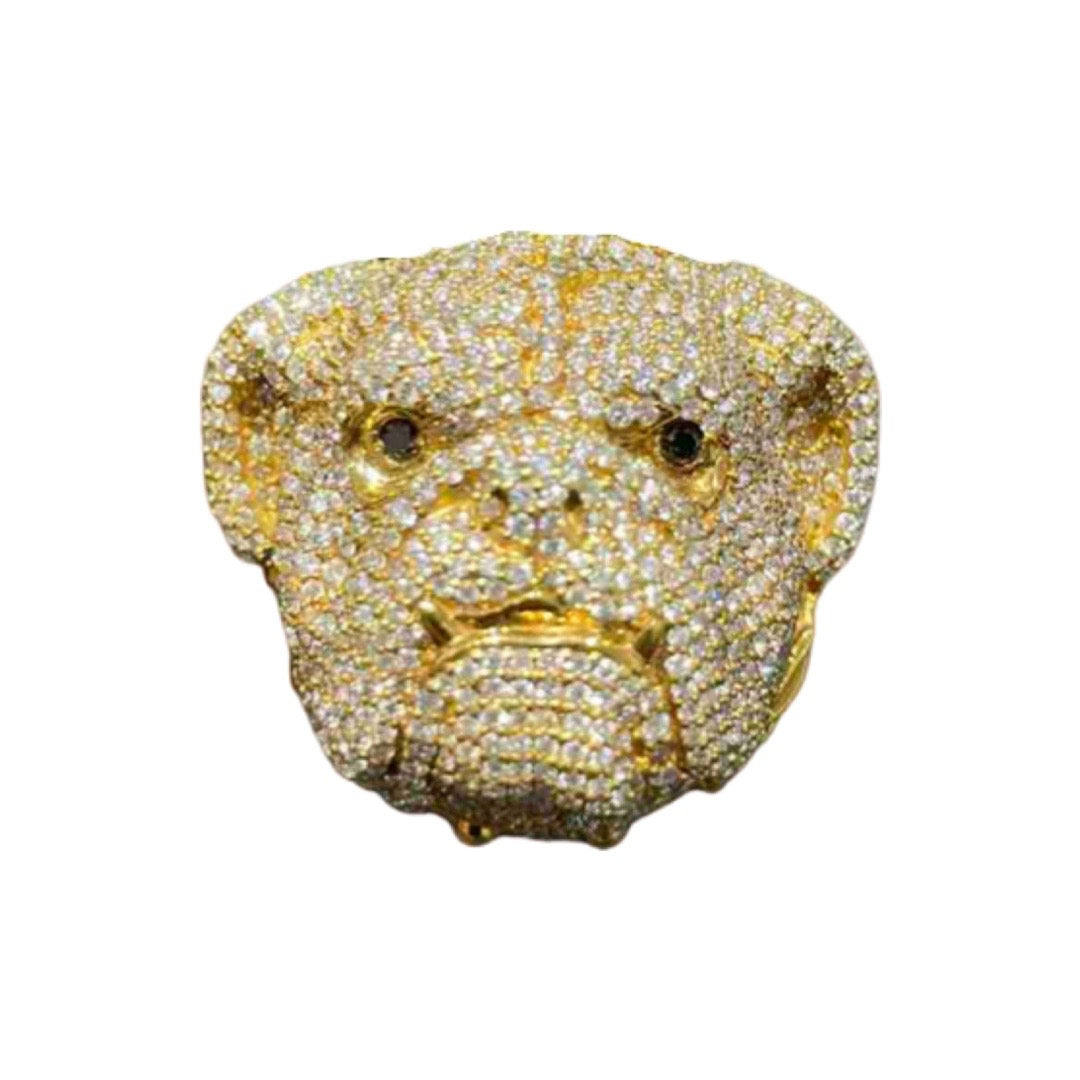 Custom made Iced 14k Bull Dog Bust Down Ring with 5.6cts (1,170 pcs, F+)of VS1 Natural Diamonds and 58 grams of 14k gold