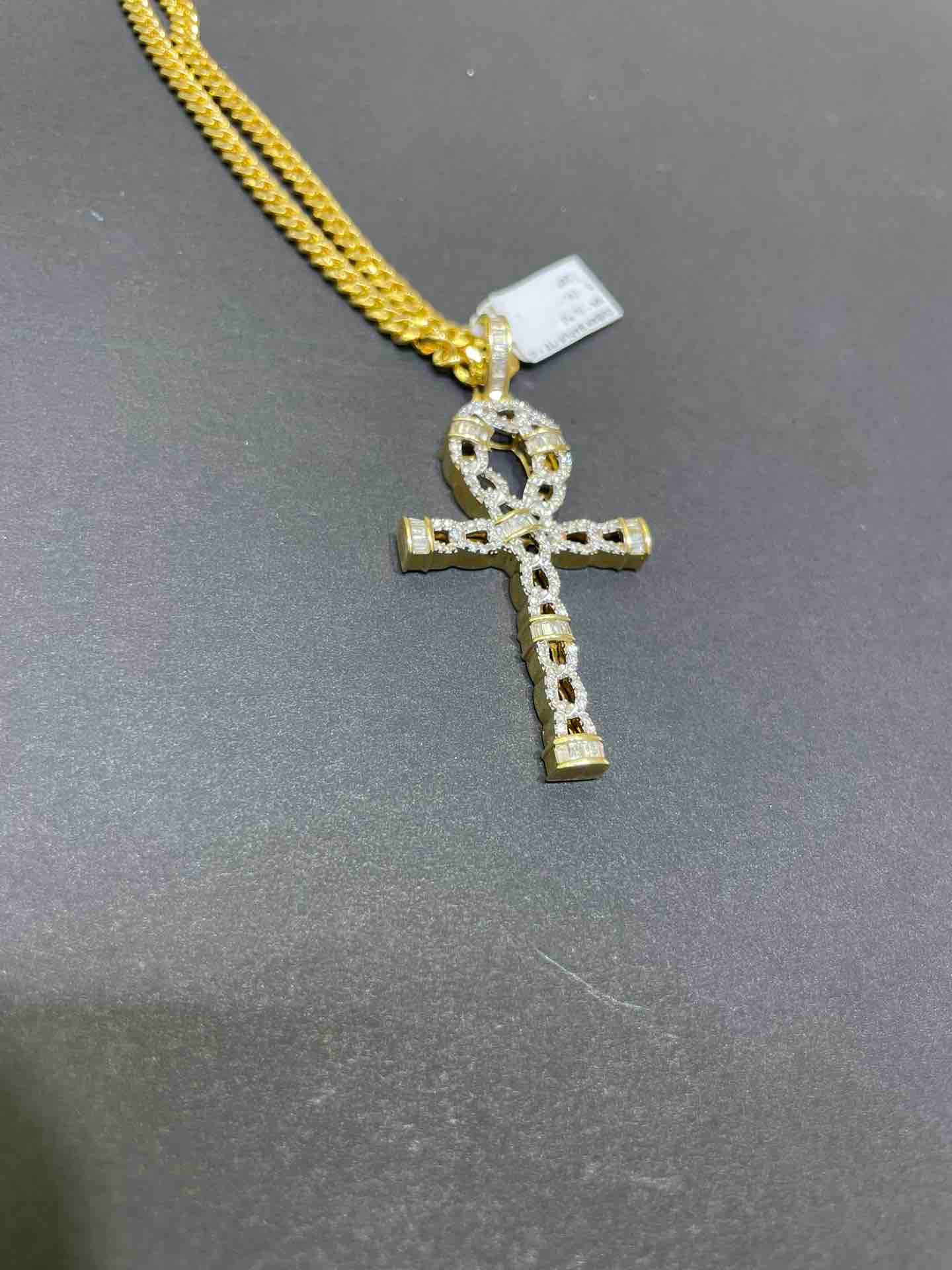 New 14k Egyptian Cross Pendant Vs1 Natural Diamonds