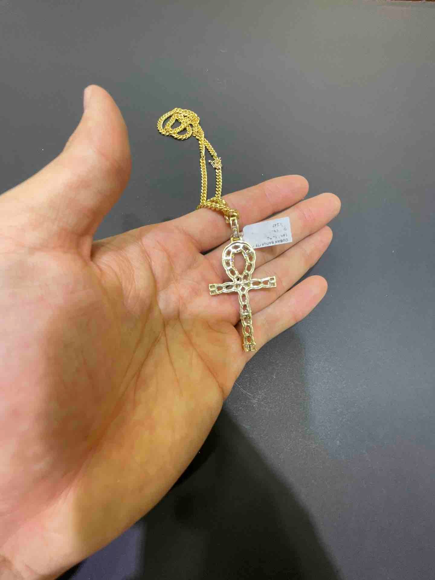 New 14k Egyptian Cross Pendant Vs1 Natural Diamonds