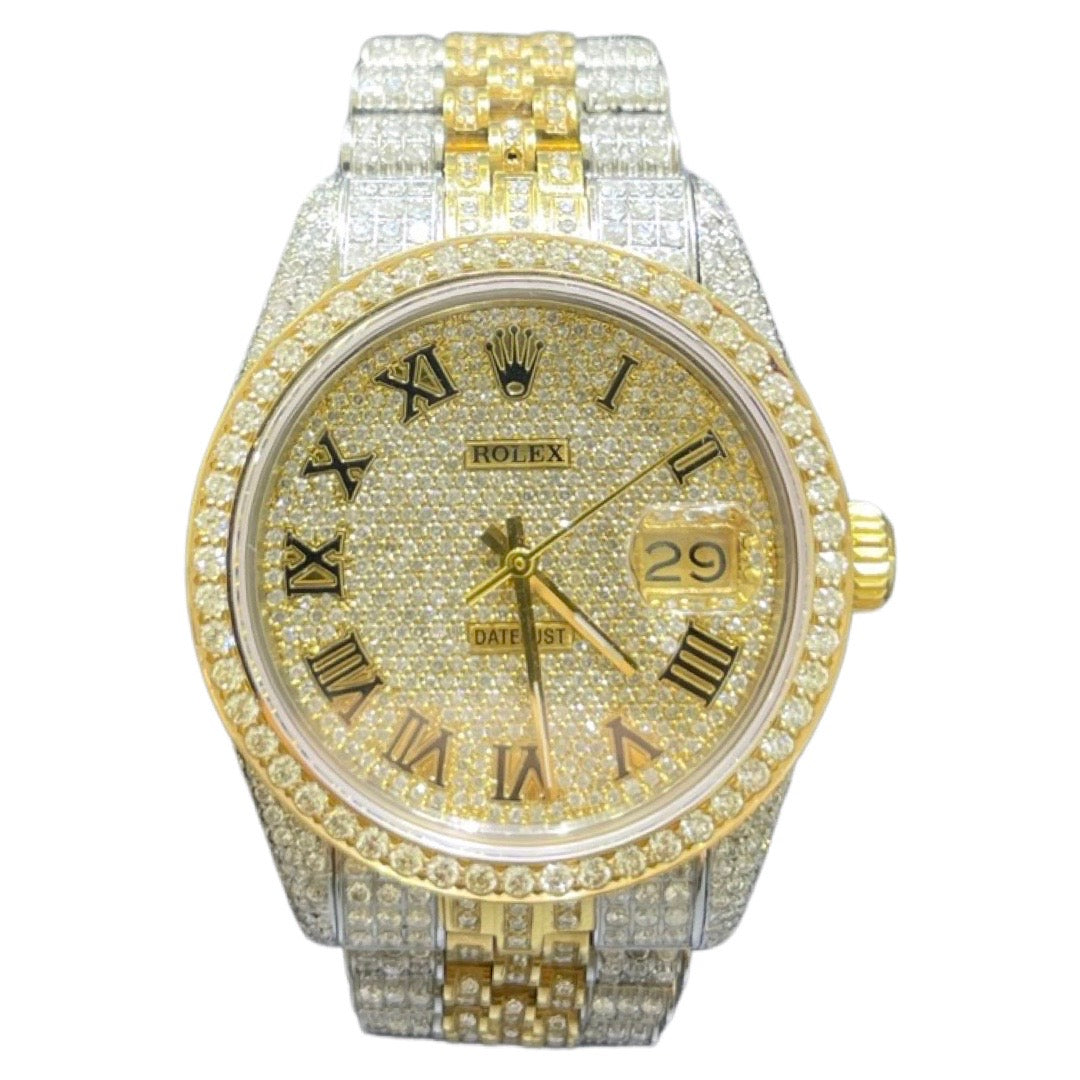 Iced out Rolex 36mm Yellow Two-Tone Roman Jubilee