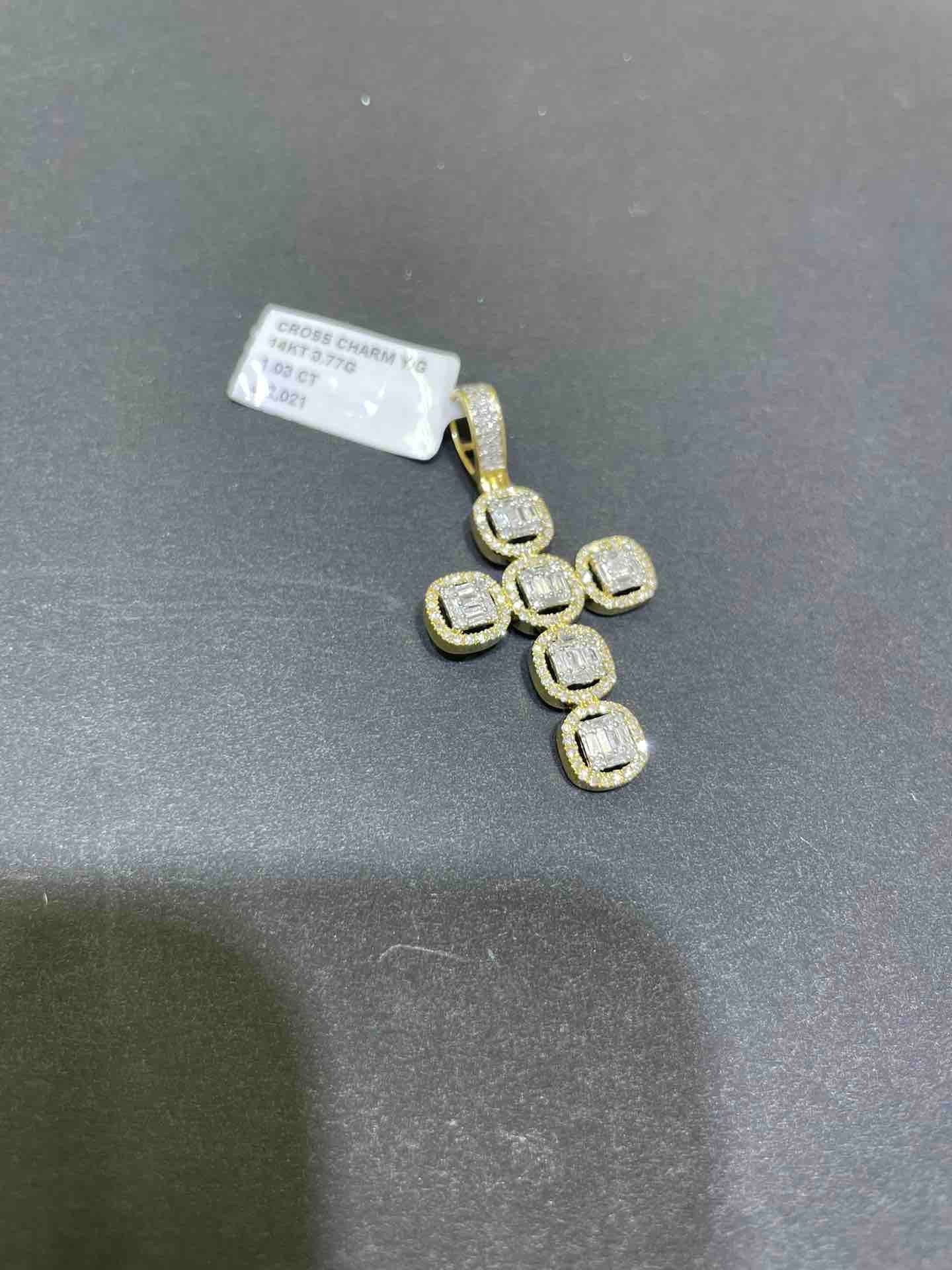 "Iced Out Cross Charm 14k"
