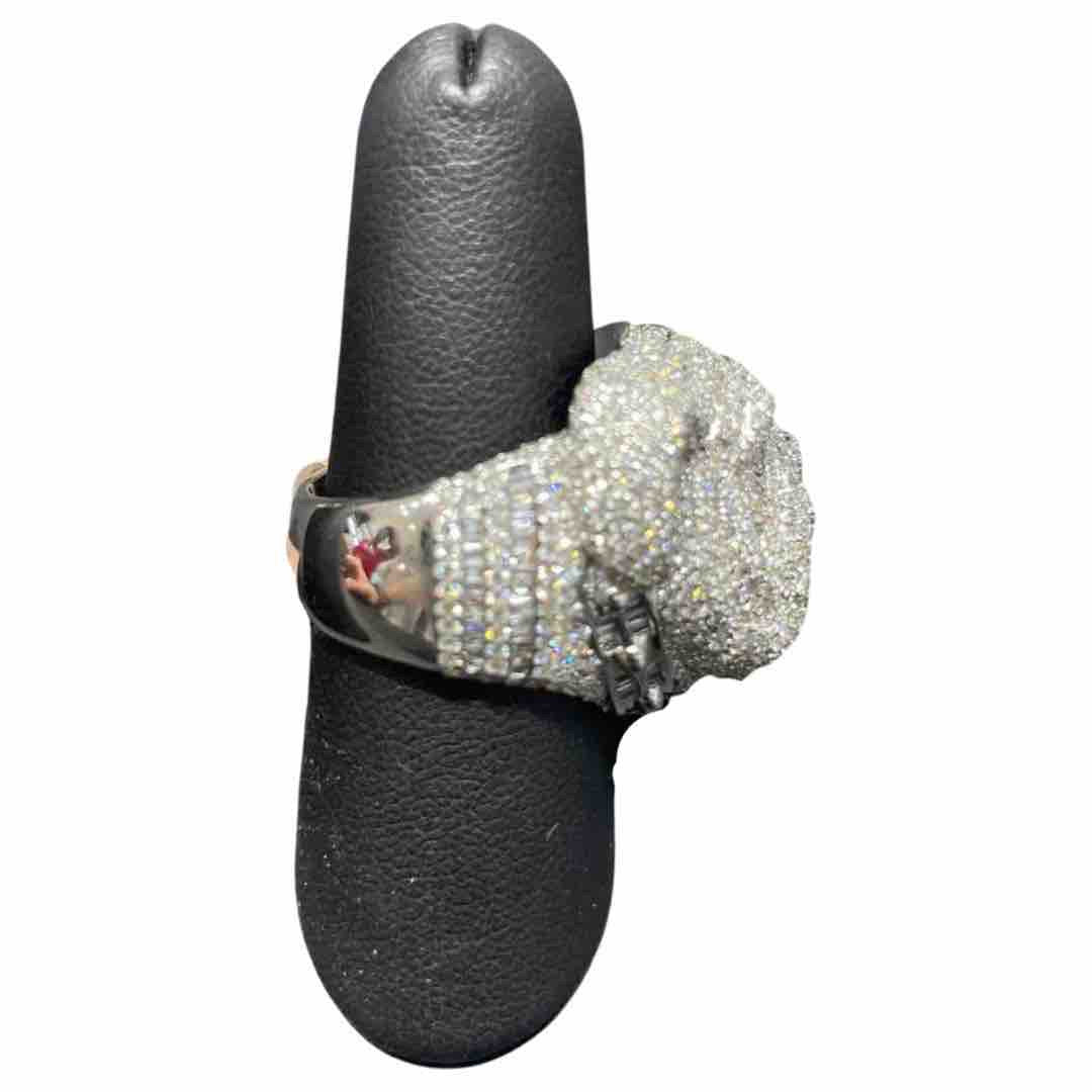 Custom made Iced 14k Bull Dog Bust Down Ring with 5.6cts (1,170 pcs, F+)of VS1 Natural Diamonds and 58 grams of 14k gold