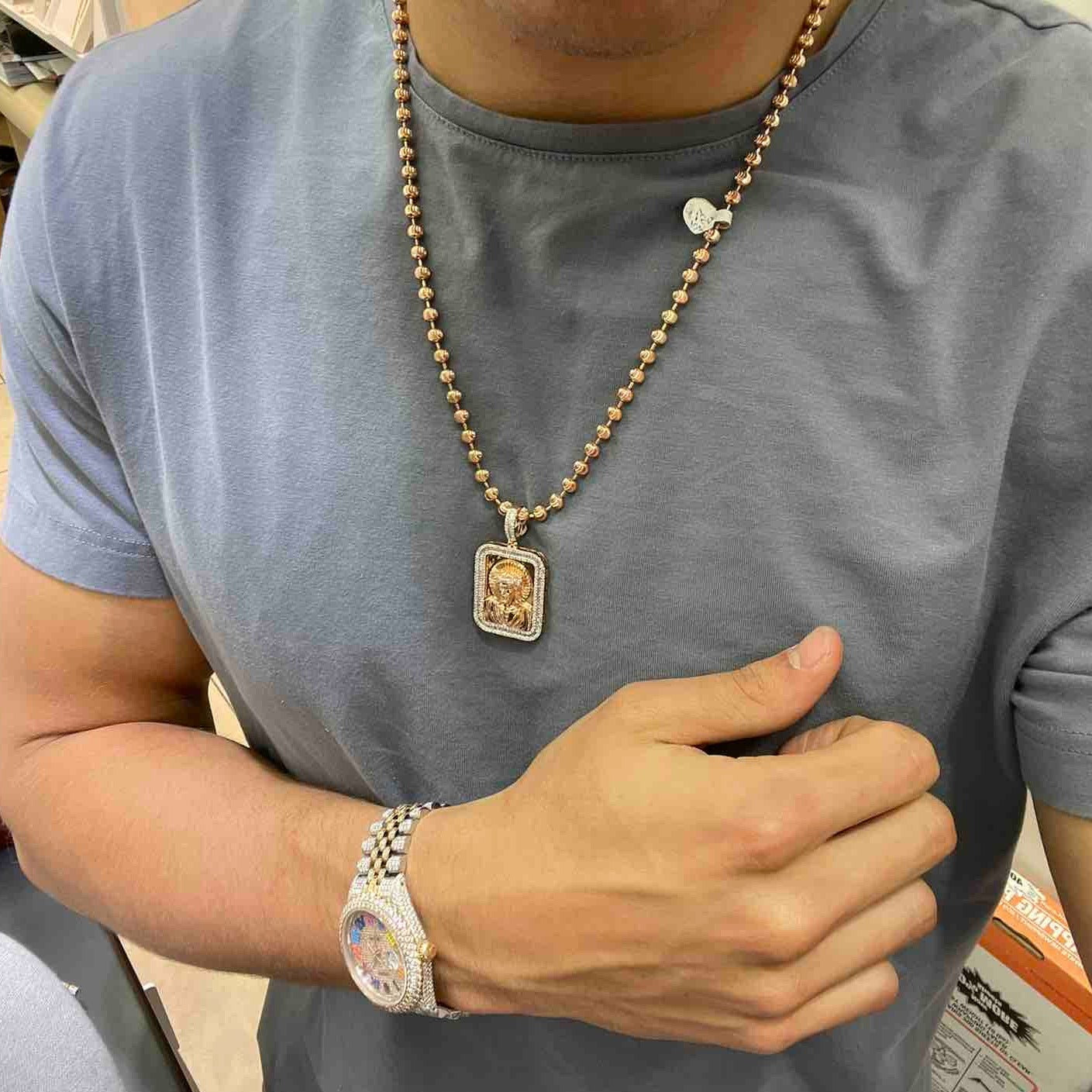 rose gold iced out pendant