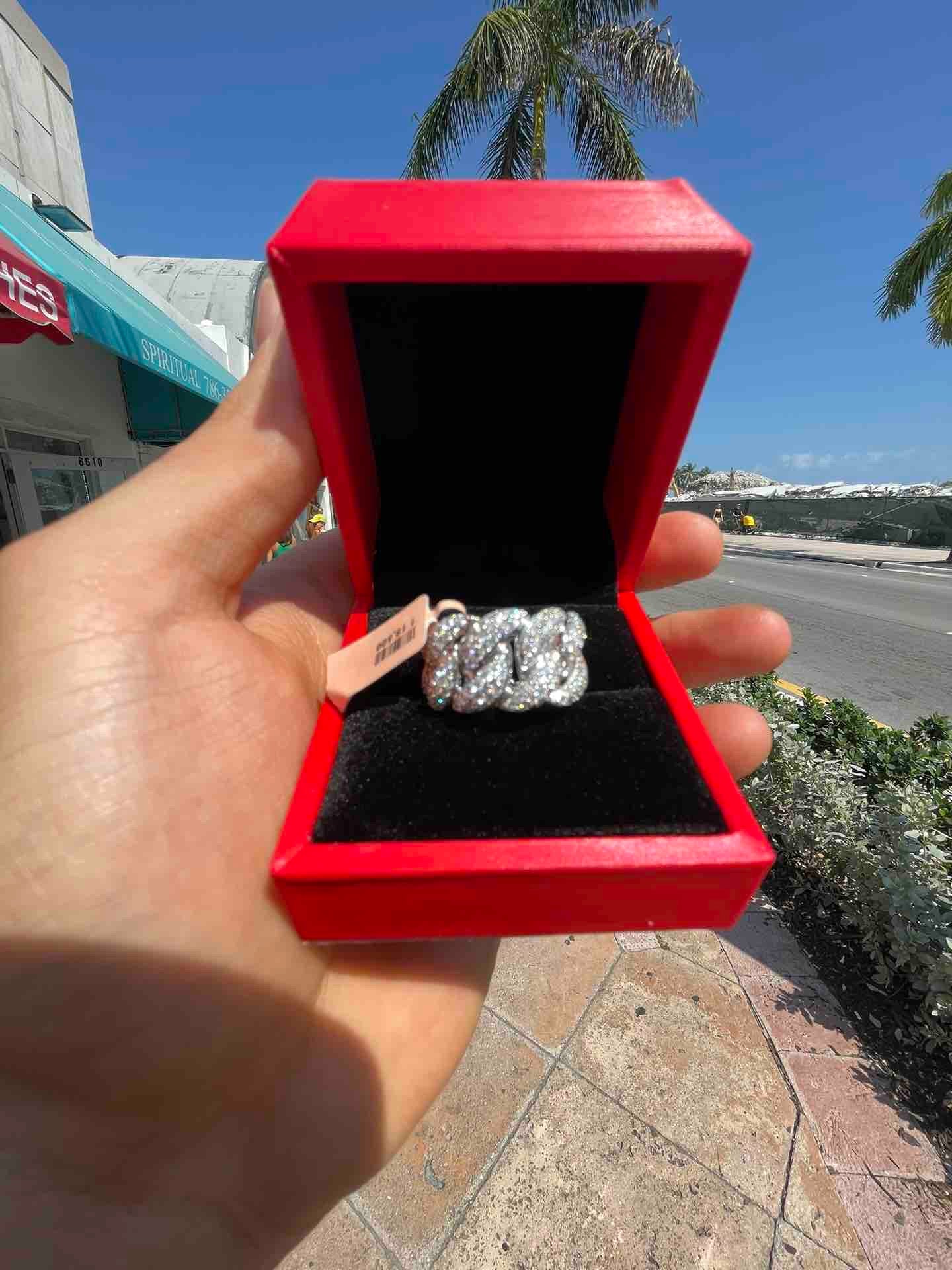 Iced Cuban Link Ring White Gold