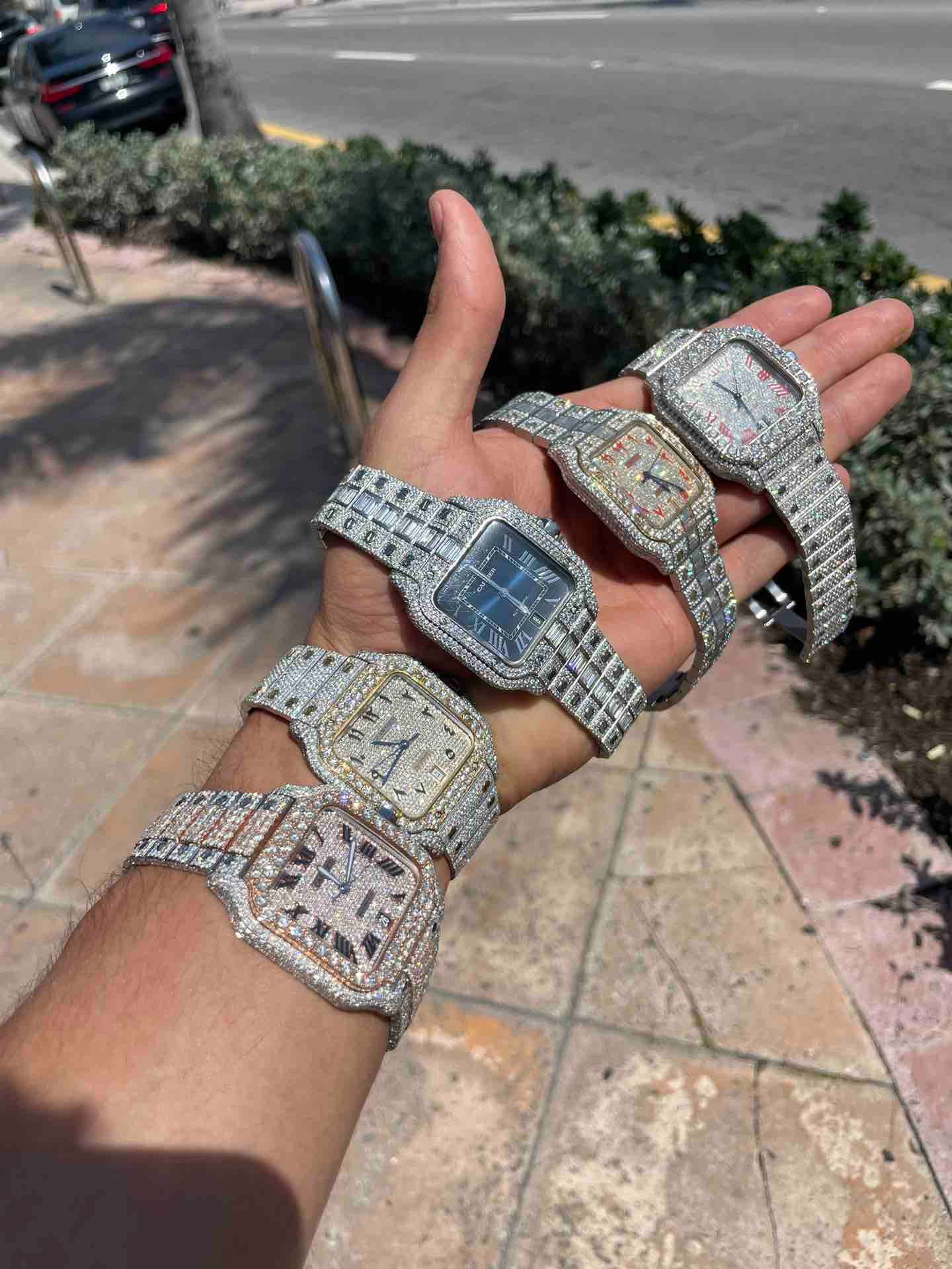 41 mm Cartier Santos xl “iced Bust down” Baguettes 32cts Natural Diamonds