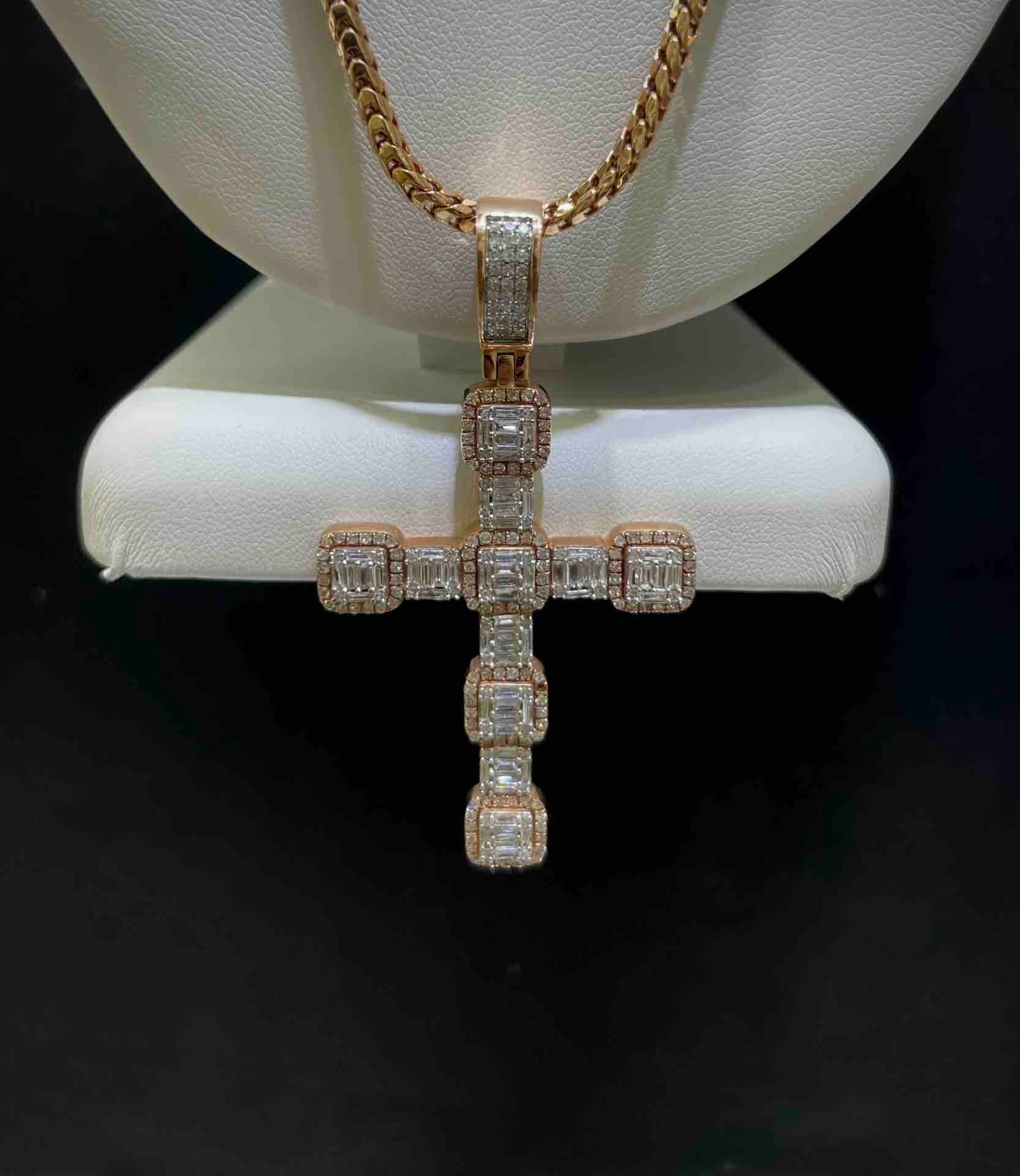 Rose Gold Iced VVS 14k Jesus Cross "Bust Down" Pendant