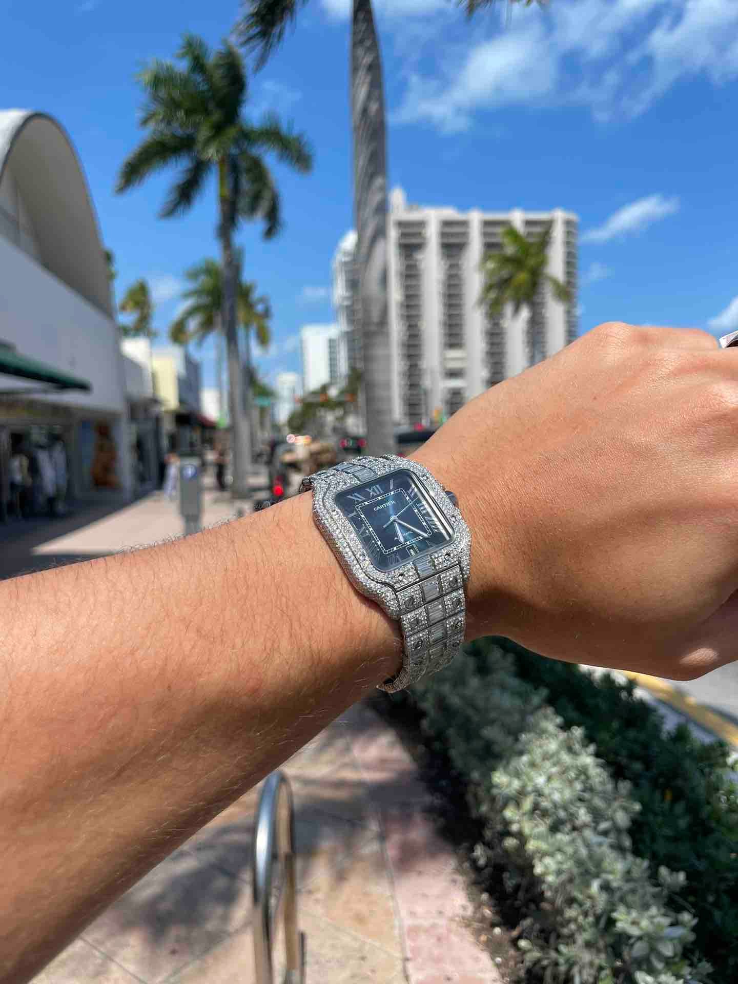 Iced Bust Down Baguettes Cartier Watch