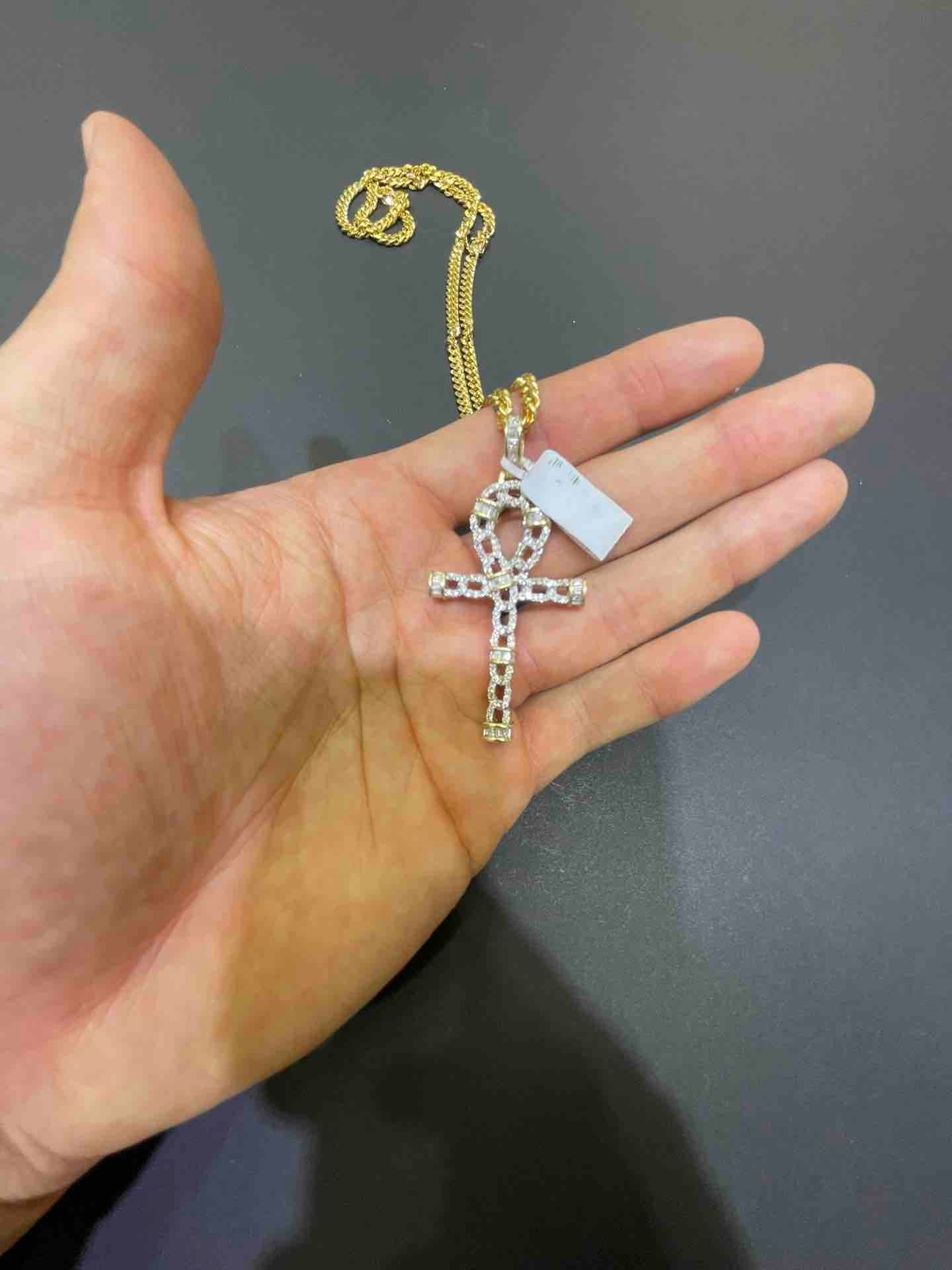 New 14k Egyptian Cross Pendant Vs1 Natural Diamonds