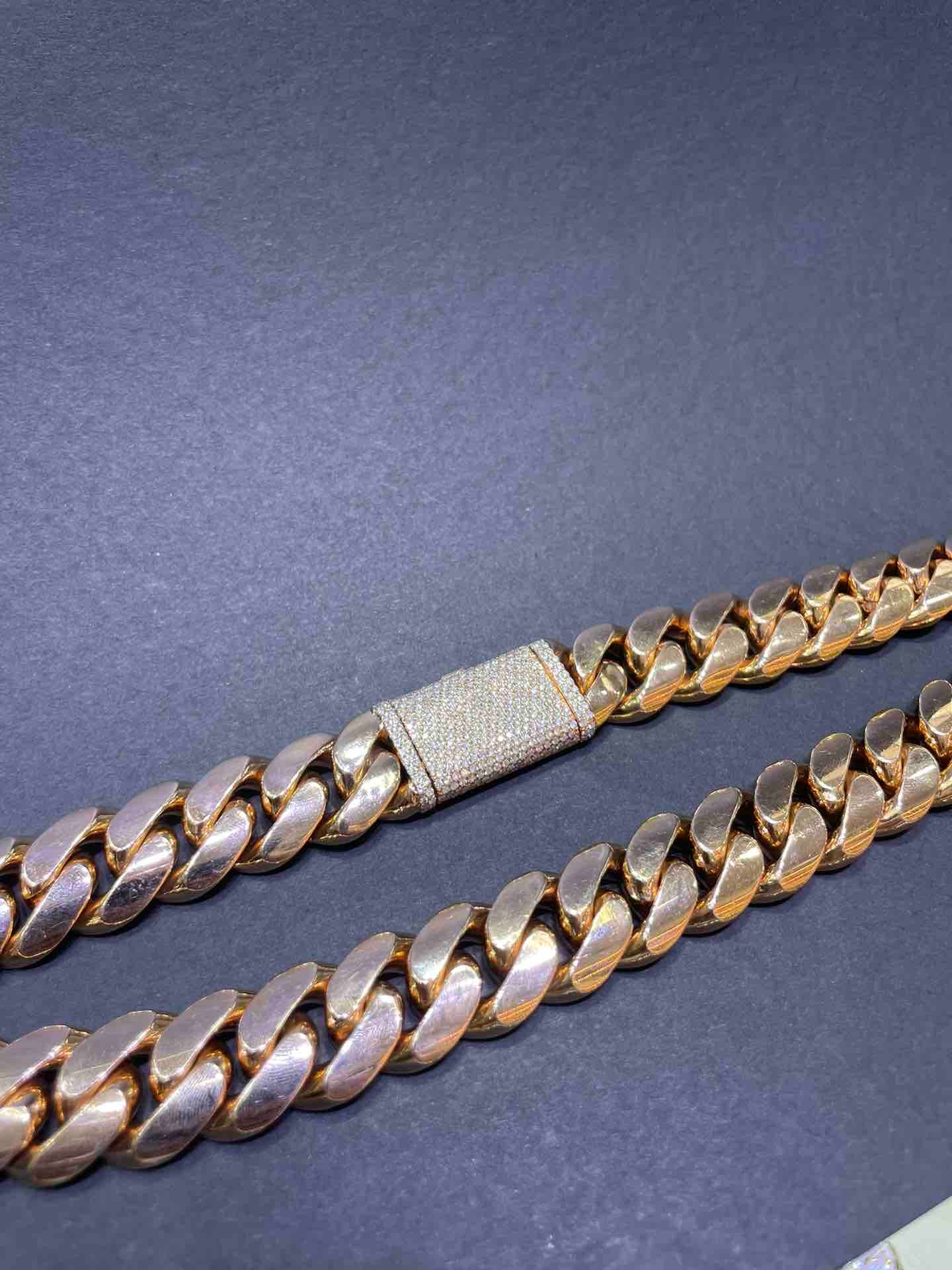 10k 21mm rose gold heavy miami cuban link chain 523 grams vs1 diamond clasp