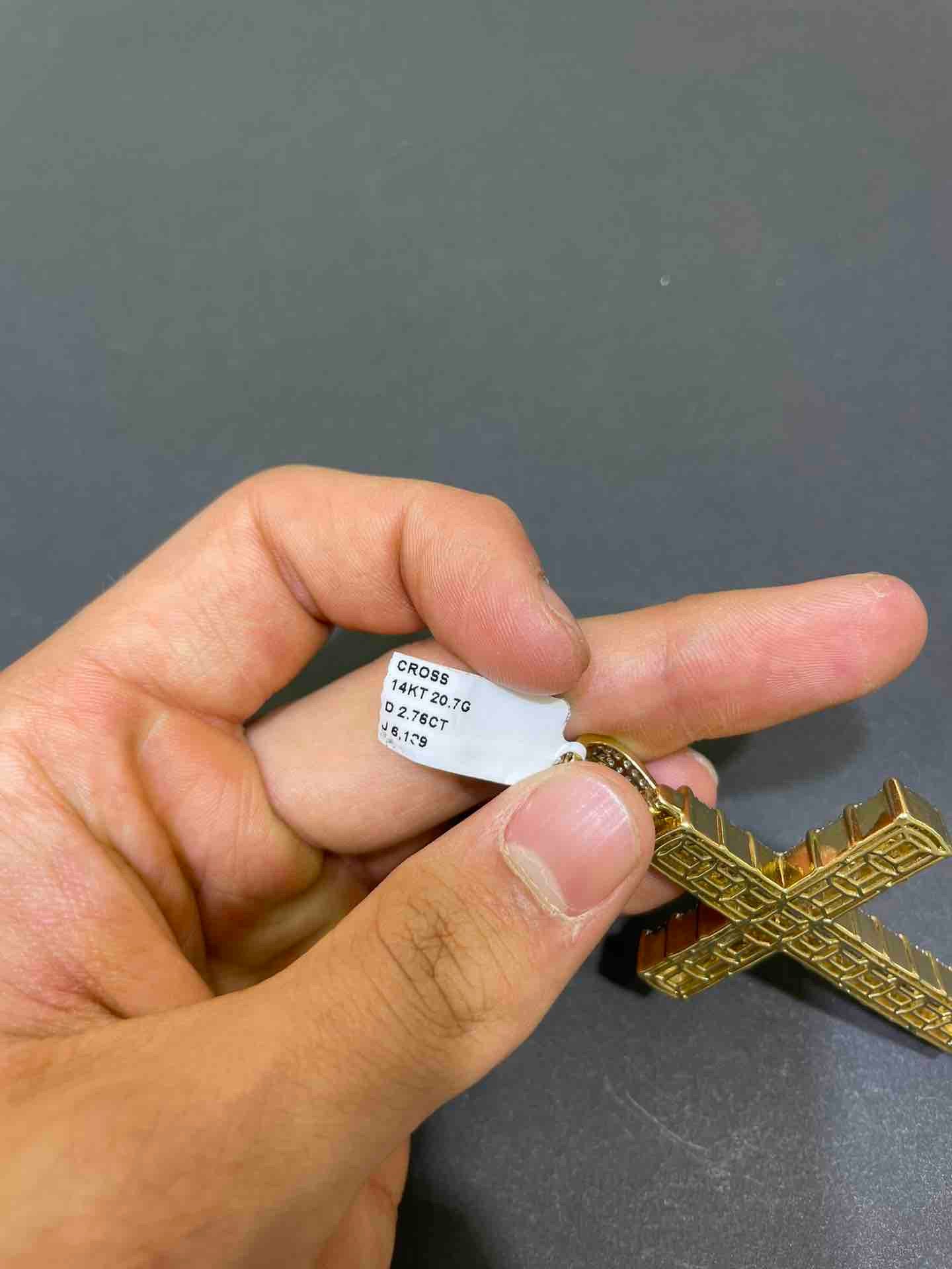 New large baguette cross pendant with vs1 natural diamonds and 14k gold