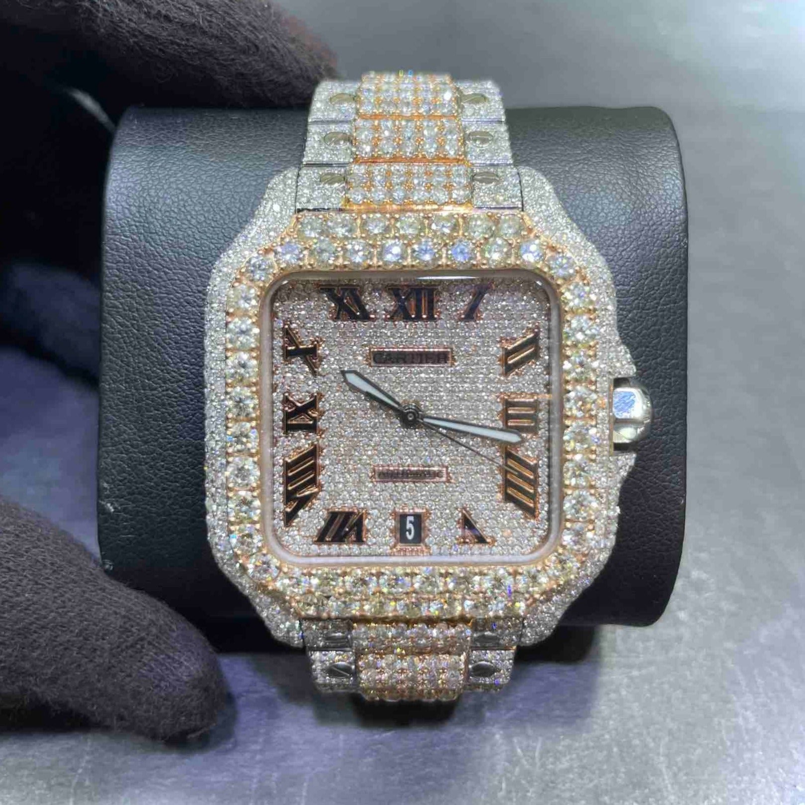 41mm rose gold cartier santos xl watch "iced bustdown"30cts t.w.