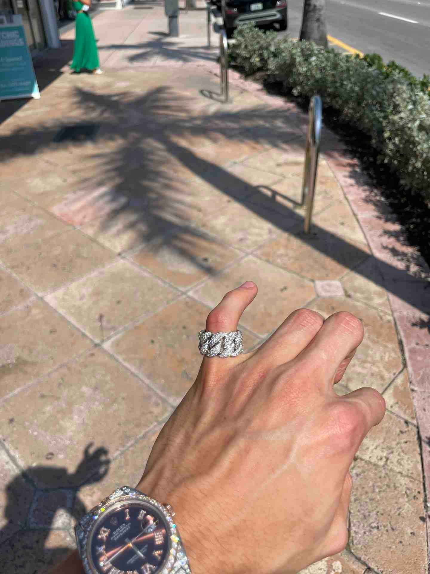 14k Iced Cuban Link Ring White Gold