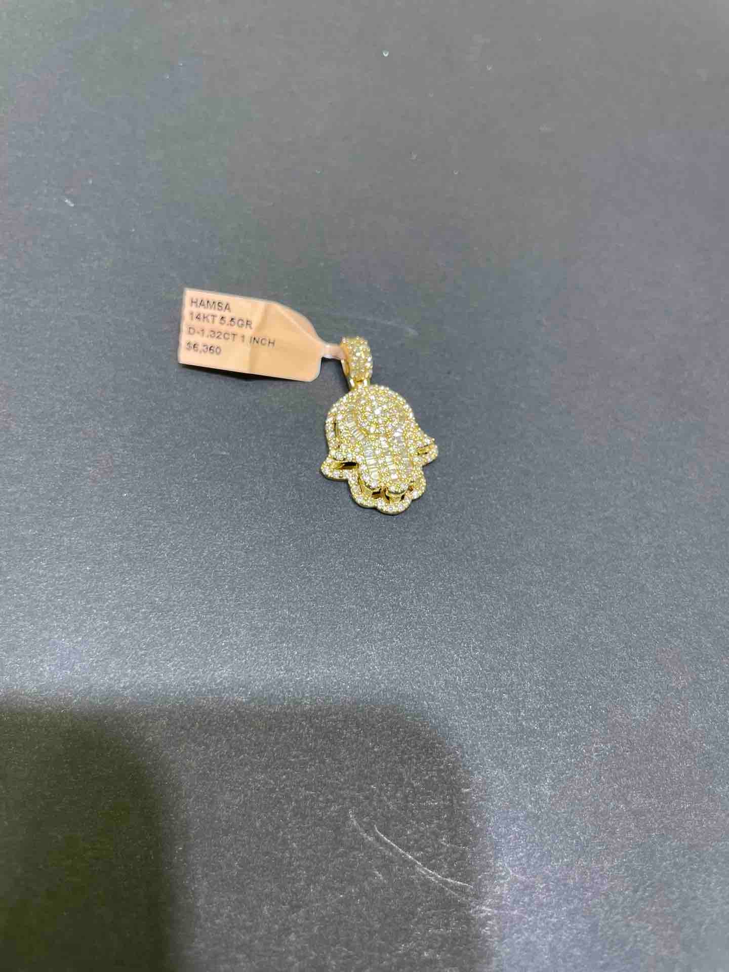14k Natural Diamonds Hamsa Hand of God Pendant