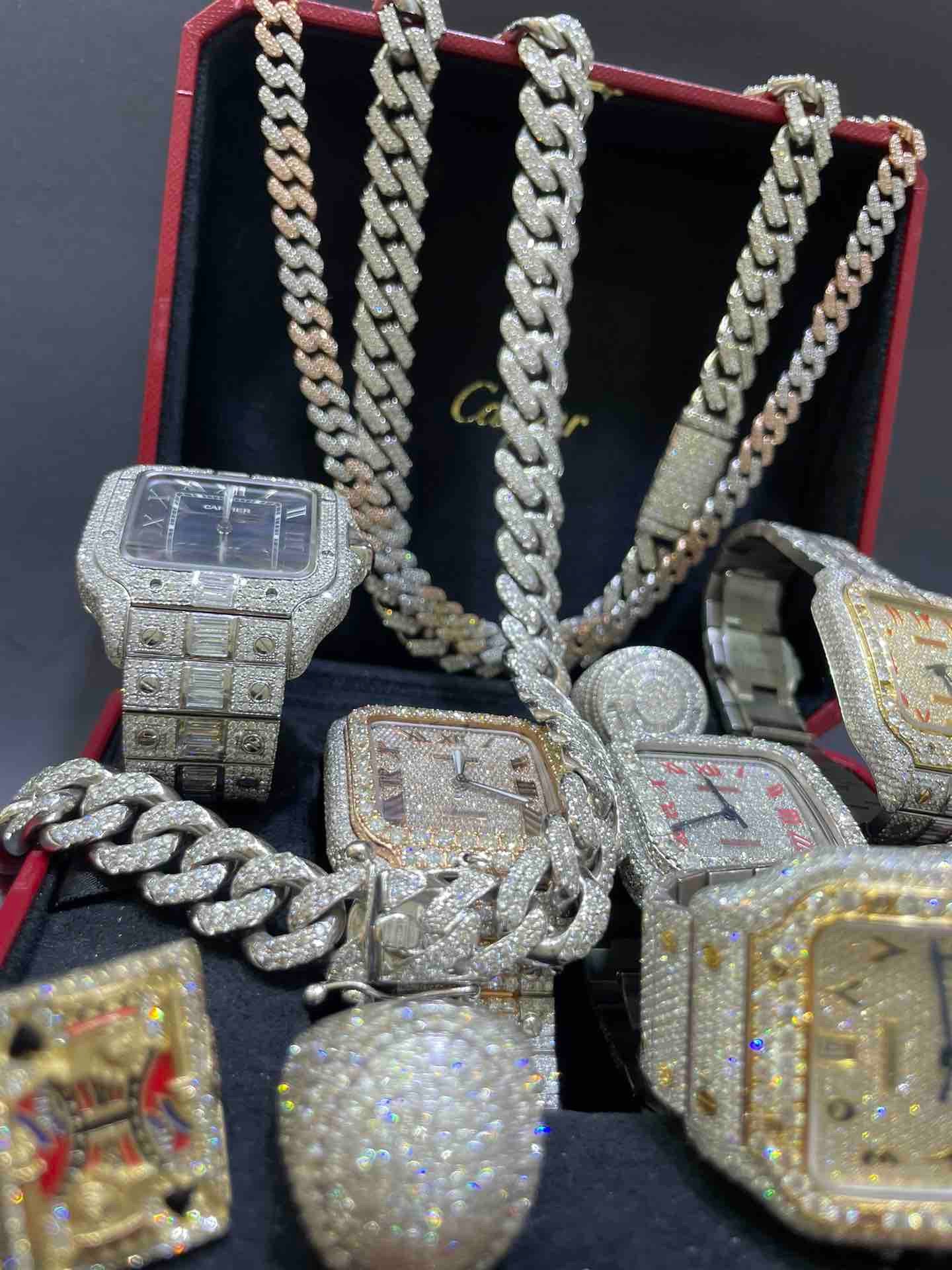 BRAND NEW Full VVS1 Iced Bust Down Baguettes Cartier Watch