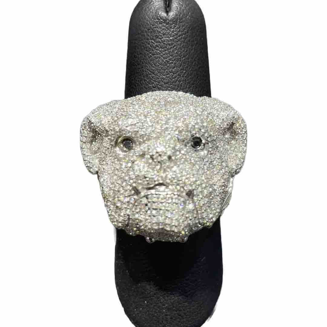 Custom made Iced 14k Bull Dog Bust Down Ring with 5.6cts (1,170 pcs, F+)of VS1 Natural Diamonds and 58 grams of 14k gold