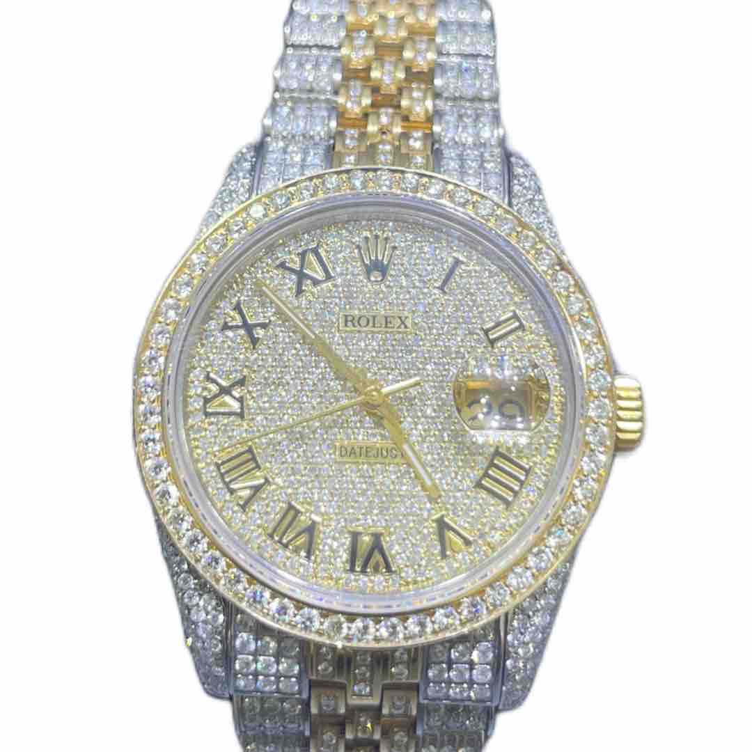 Yellow Two-Tone Double bezel Iced Bust Down Roman dial