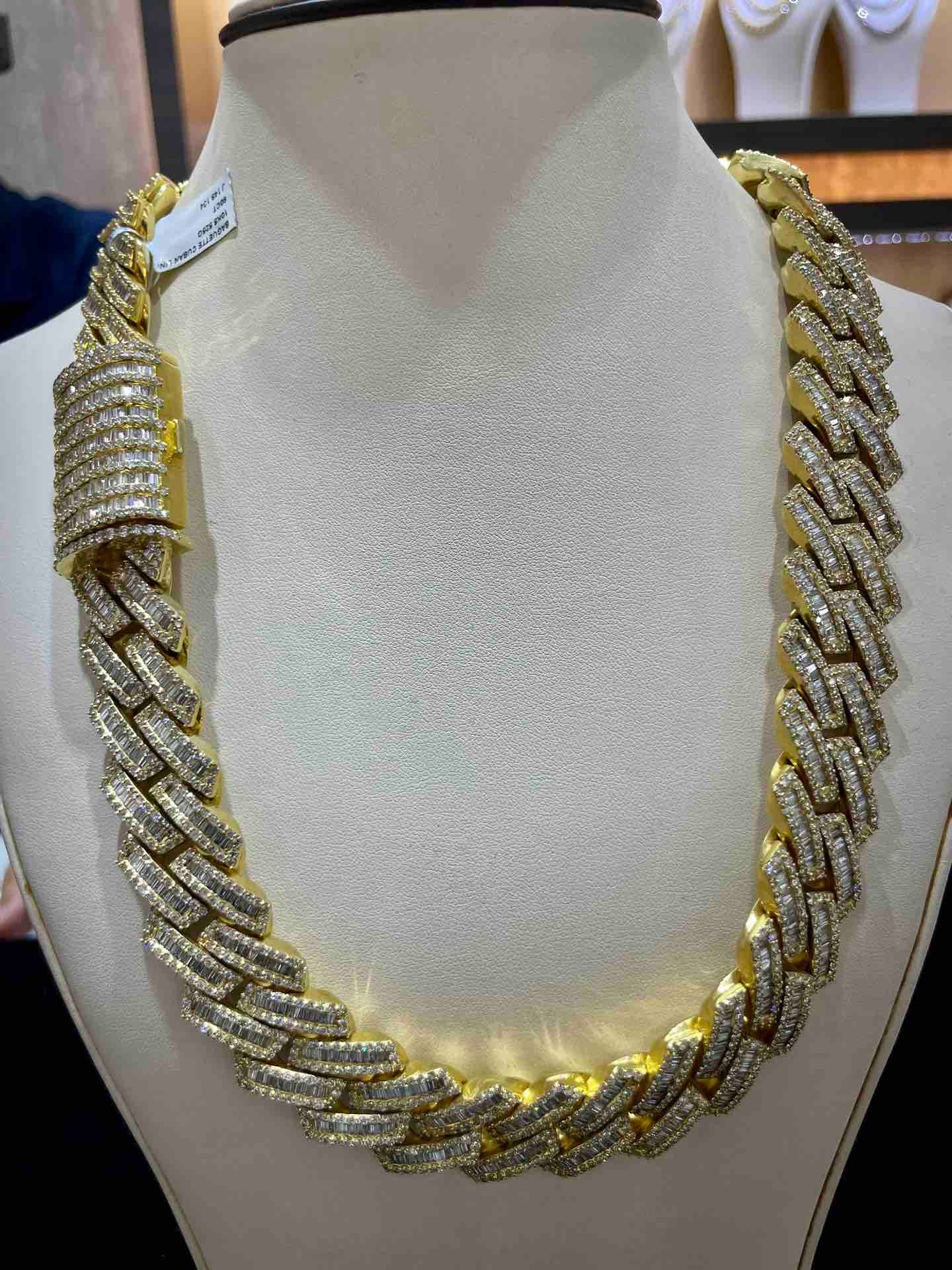 "Iced Out Heavy Bust Down Cuban Link Chain" 10k 525 grams 60 cts All Natural VS1 Diamonds. Handmade Natural Diamond Baguette Bust Down Chain