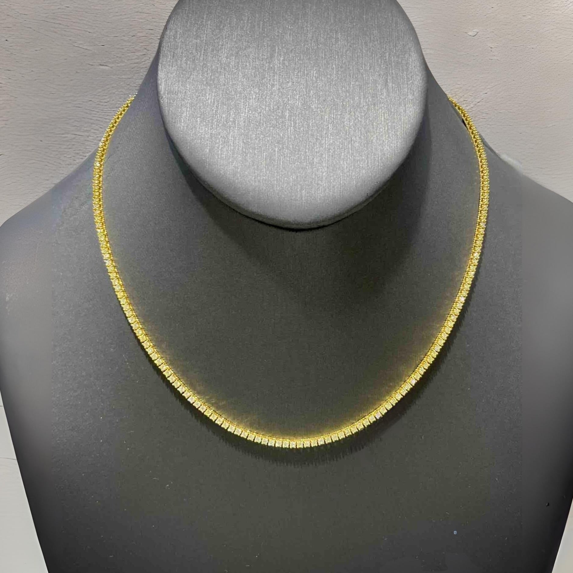 vs1 14k "bust down" tennis chain iced 6.32 cts natural diamonds t.w. yellow gold