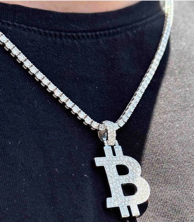 Iced Out Luxury: The Perfect Tennis Chain & Bitcoin Pendant Combo