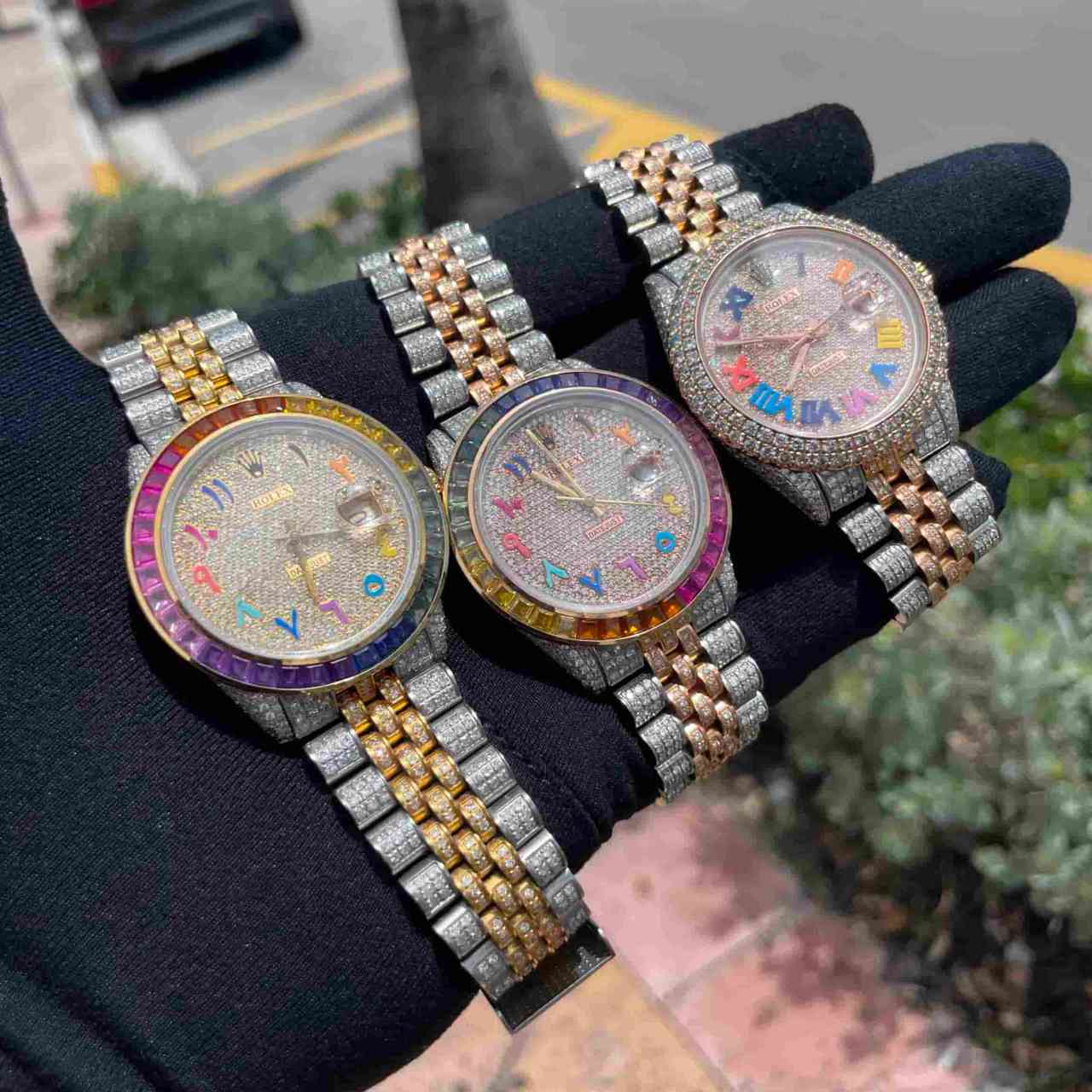 iced out rainbow rolex