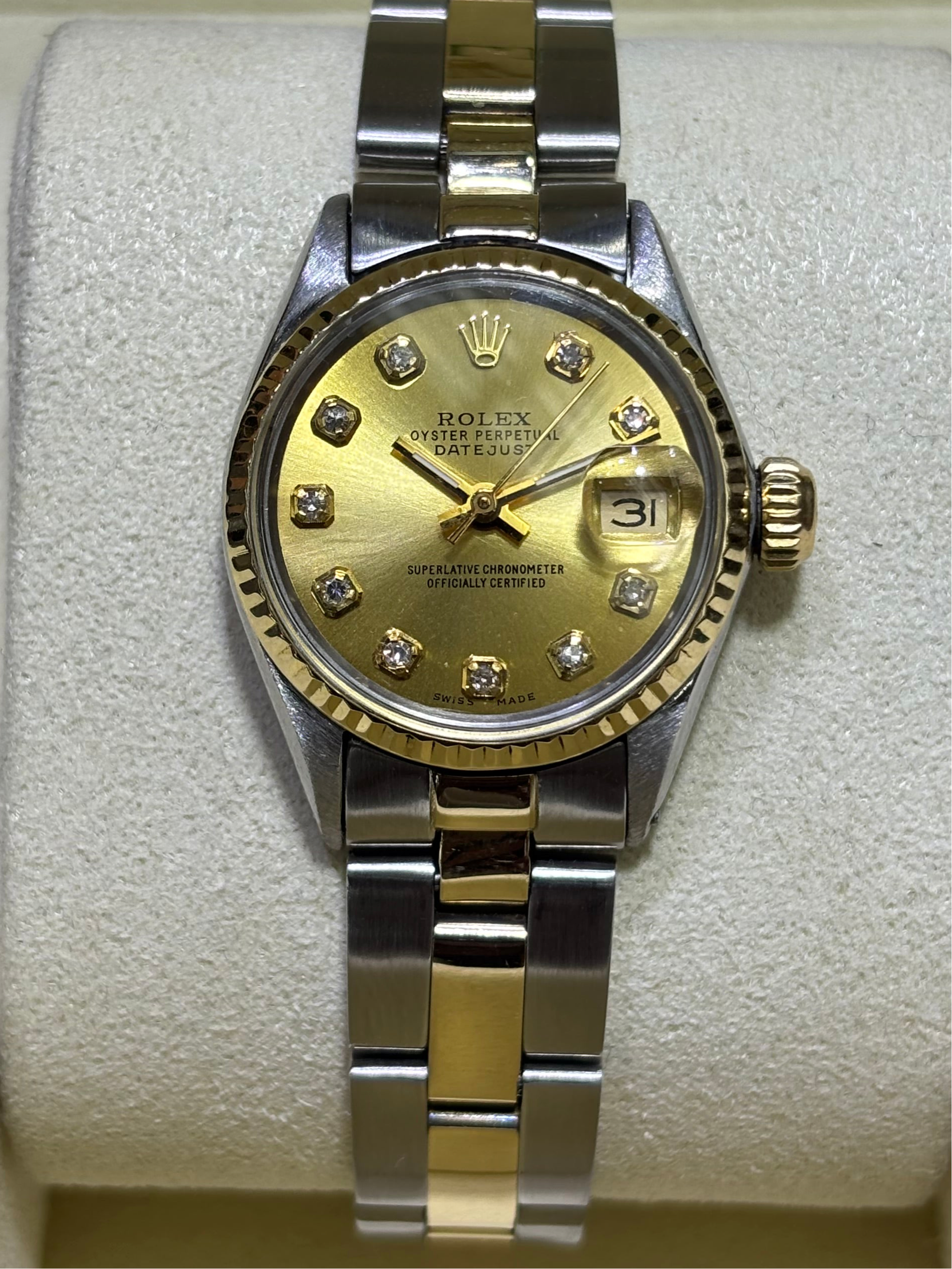 26MM ROLEX DATEJUST | 18KT YLW TWO-TONE | OYSTER-BRACELET | CHAMPAGNE DIAMOND DIAL