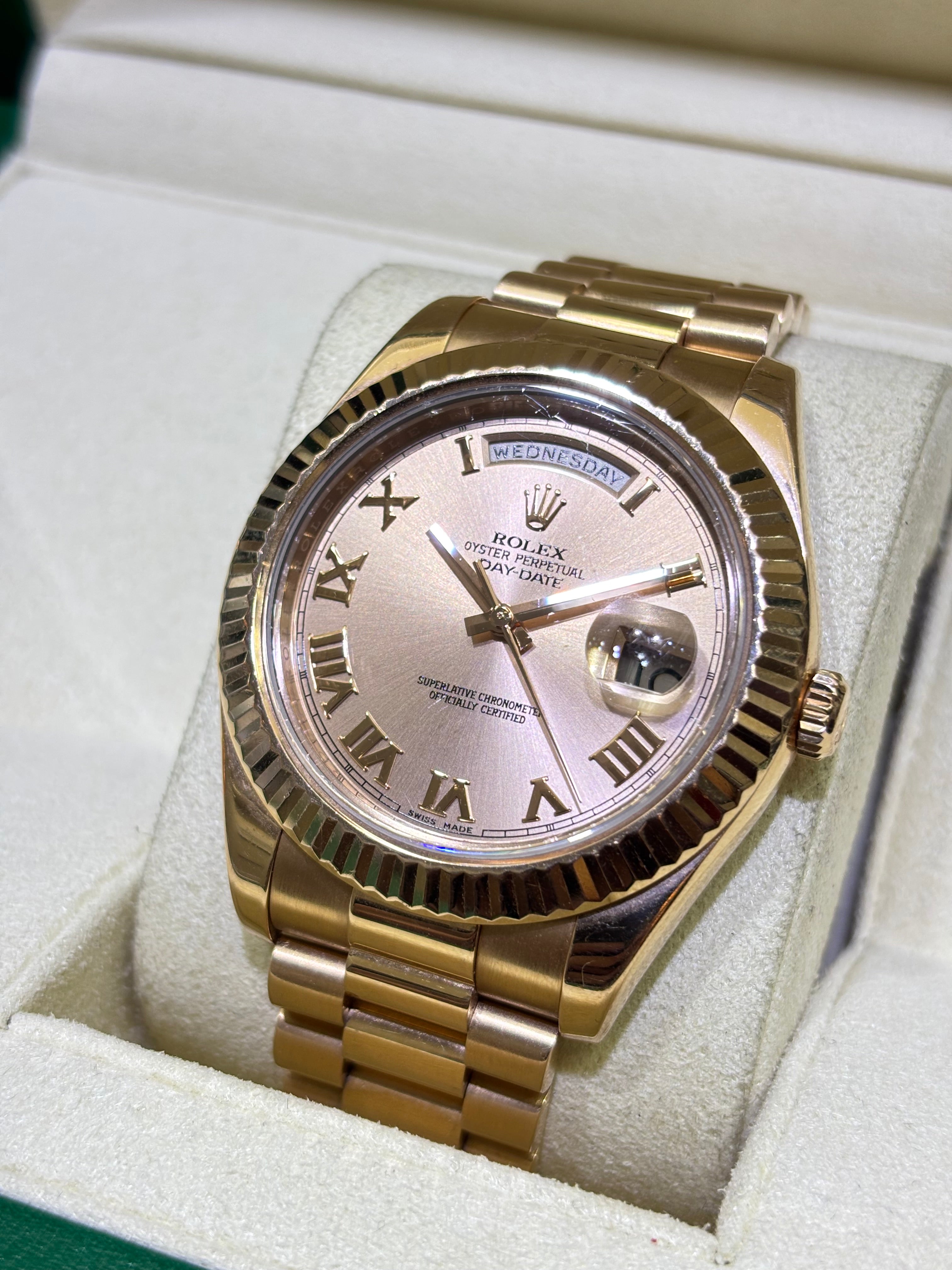 ROLEX DAY-DATE 41MM | 18KT ROSE GOLD | ROMAN ROSE CHAMPAGNE DIAL