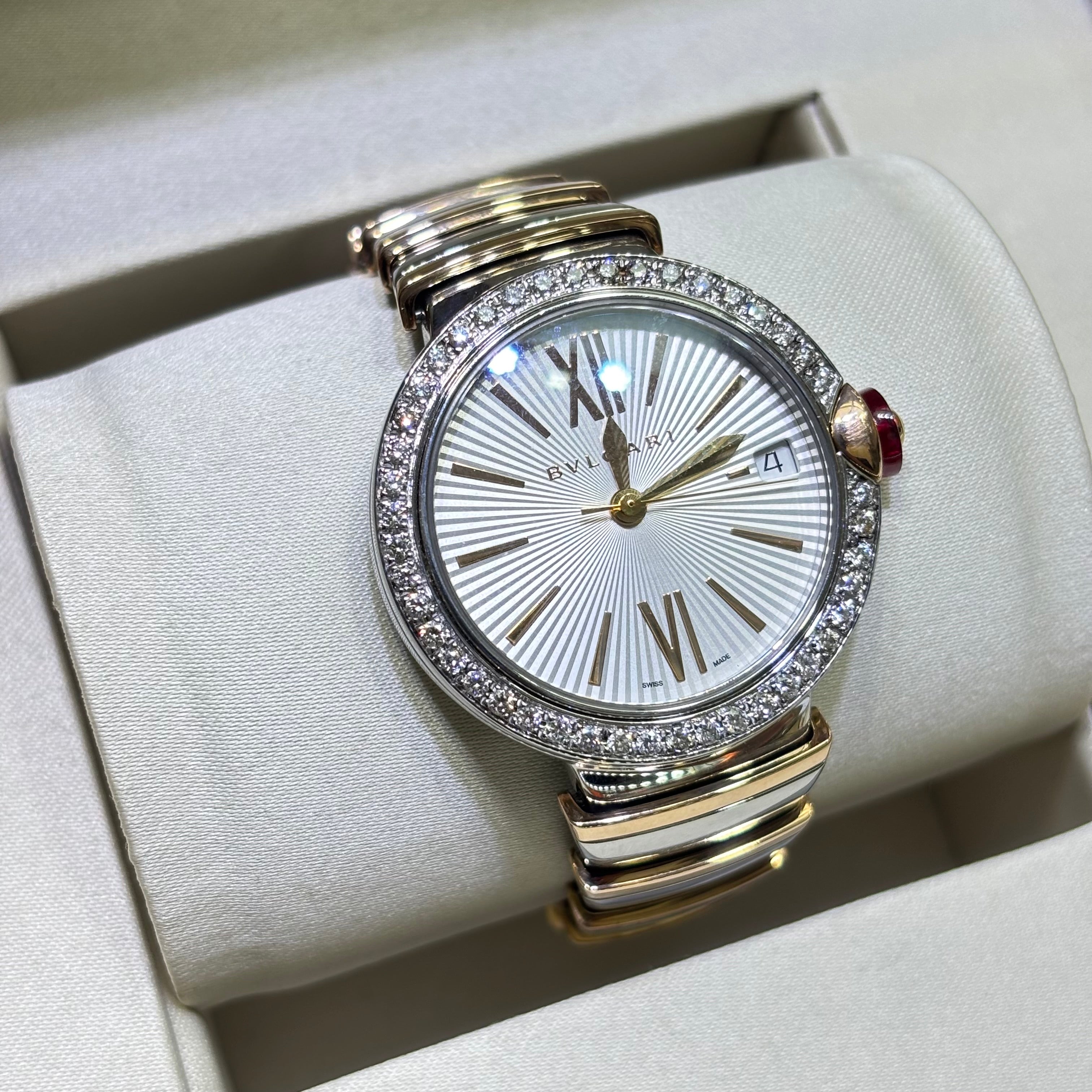 PRE-OWNED BVLGARI LUCEA LADIES 18KT TWO-TONE FACTORY DIAMOND BEZEL