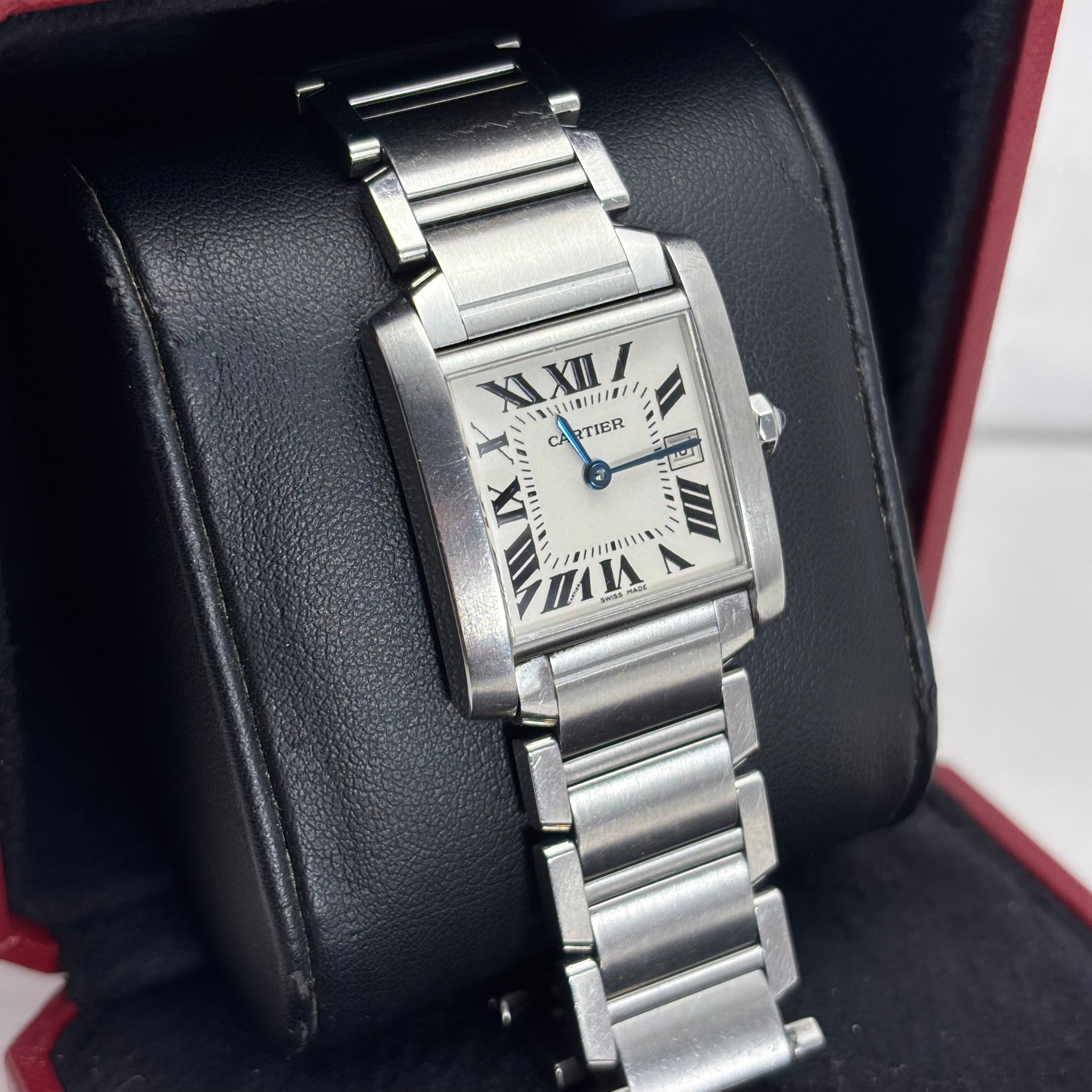Pre-Owned CARTIER TANK FRANCHISE 34MM STAINLESS STEEL (BOX&PAPERS)