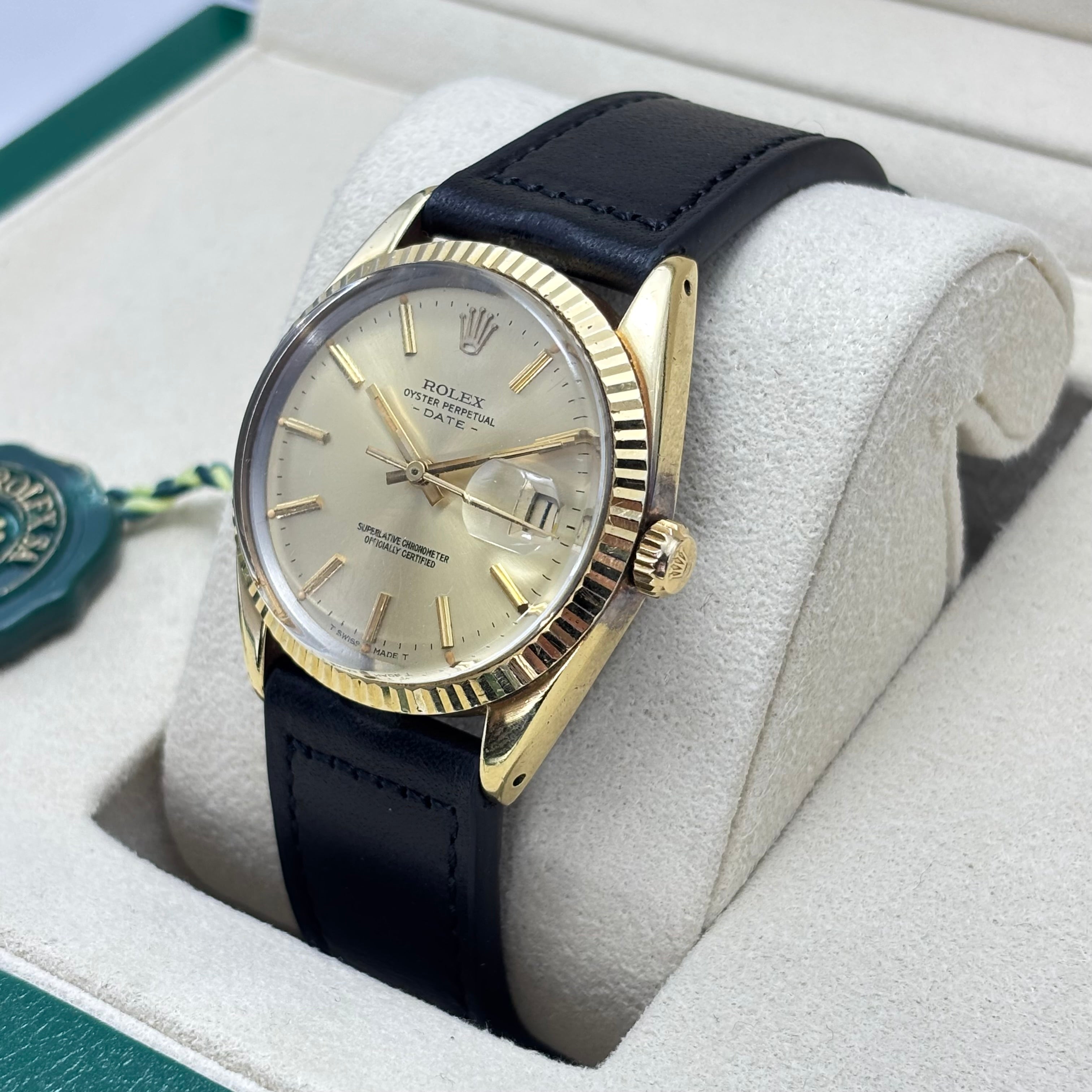 34MM ROLEX DATE LEATHER BAND 18KT GOLD PLATED