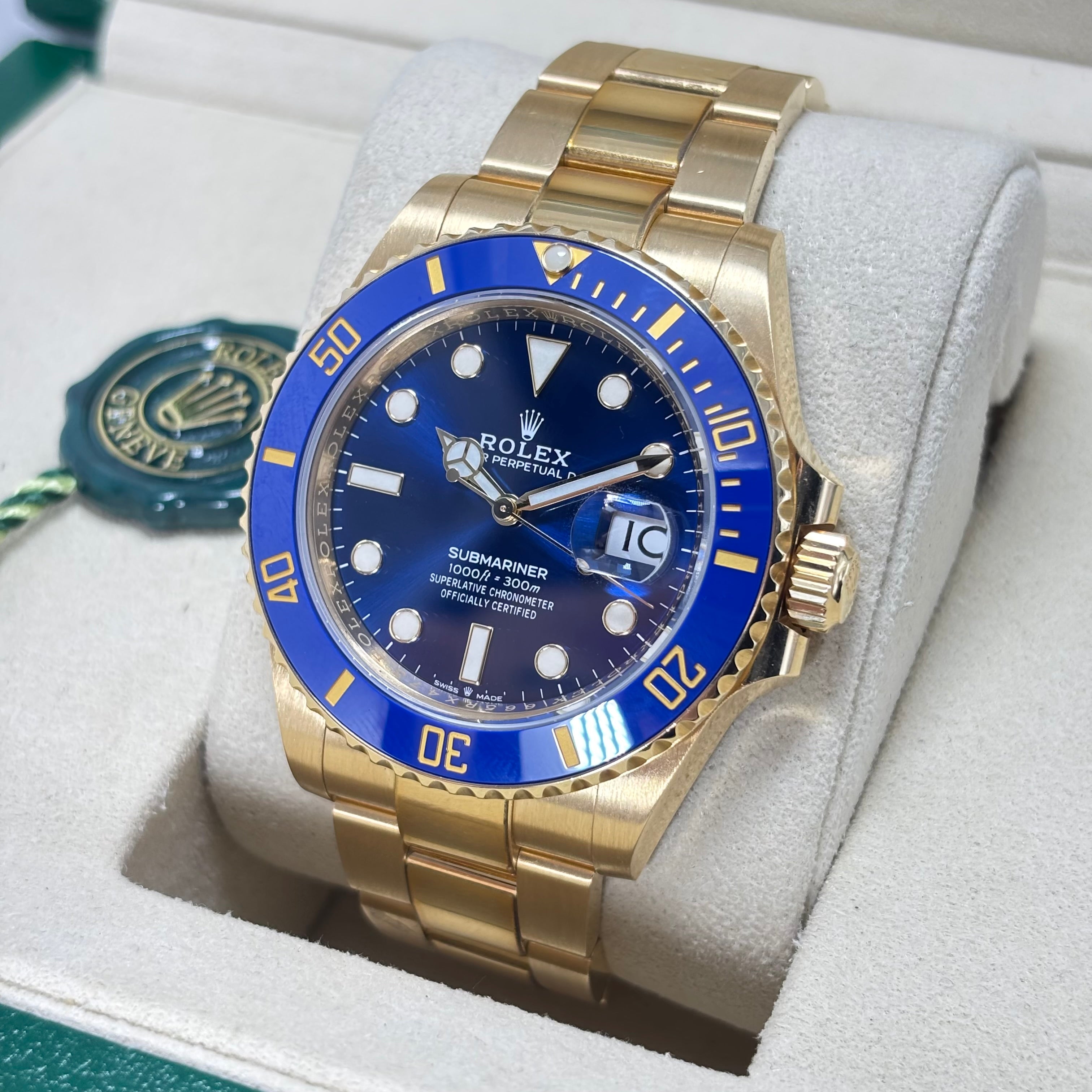 41MM ROLEX SUBMARINER 18KT GOLD MENS WATCH BLUE DIAL