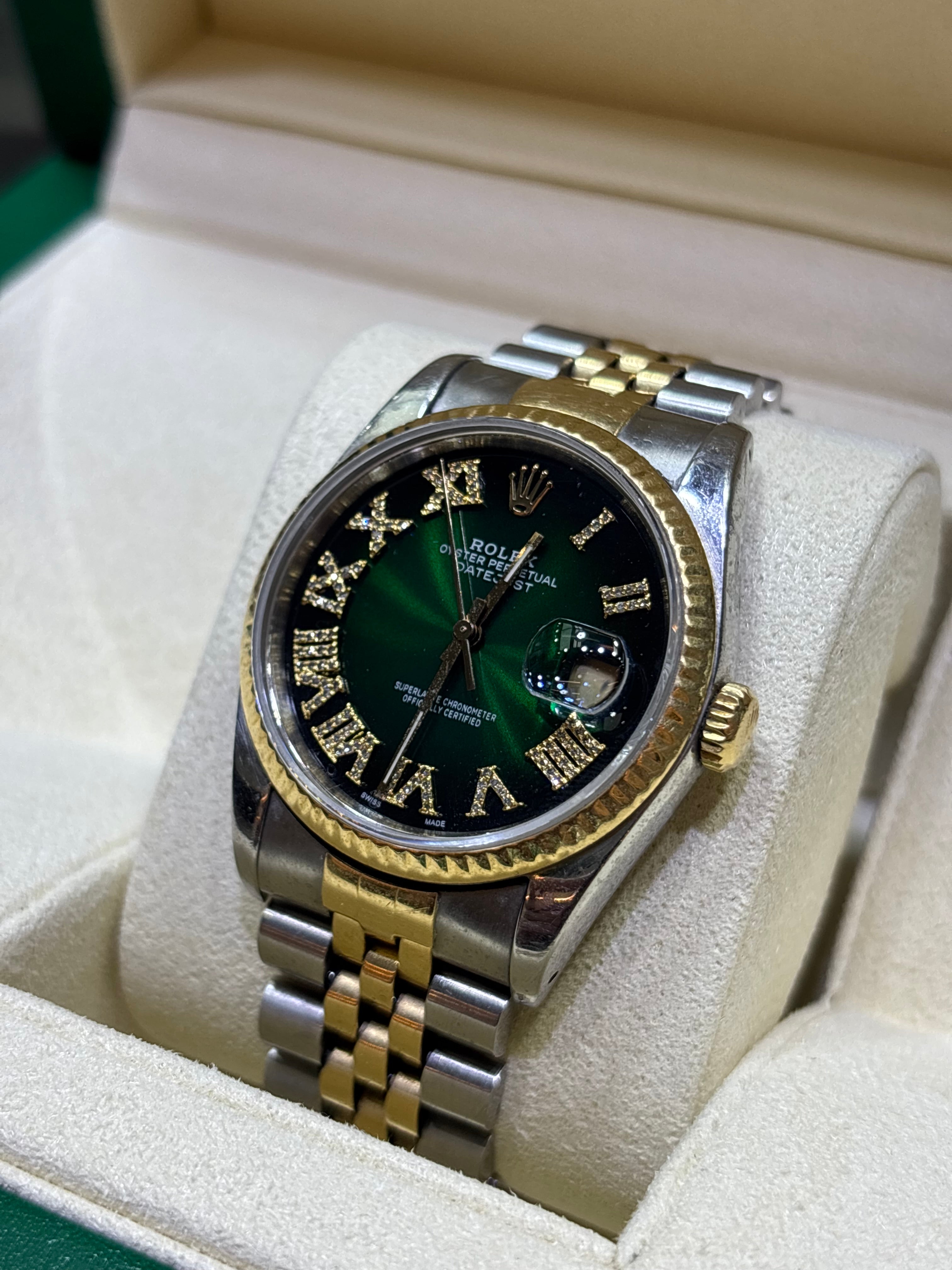 ROLEX DATEJUST 36MM | TWO-TONE JUBILEE BRACELET | ROMAN GREEN DIAMOND DIAL