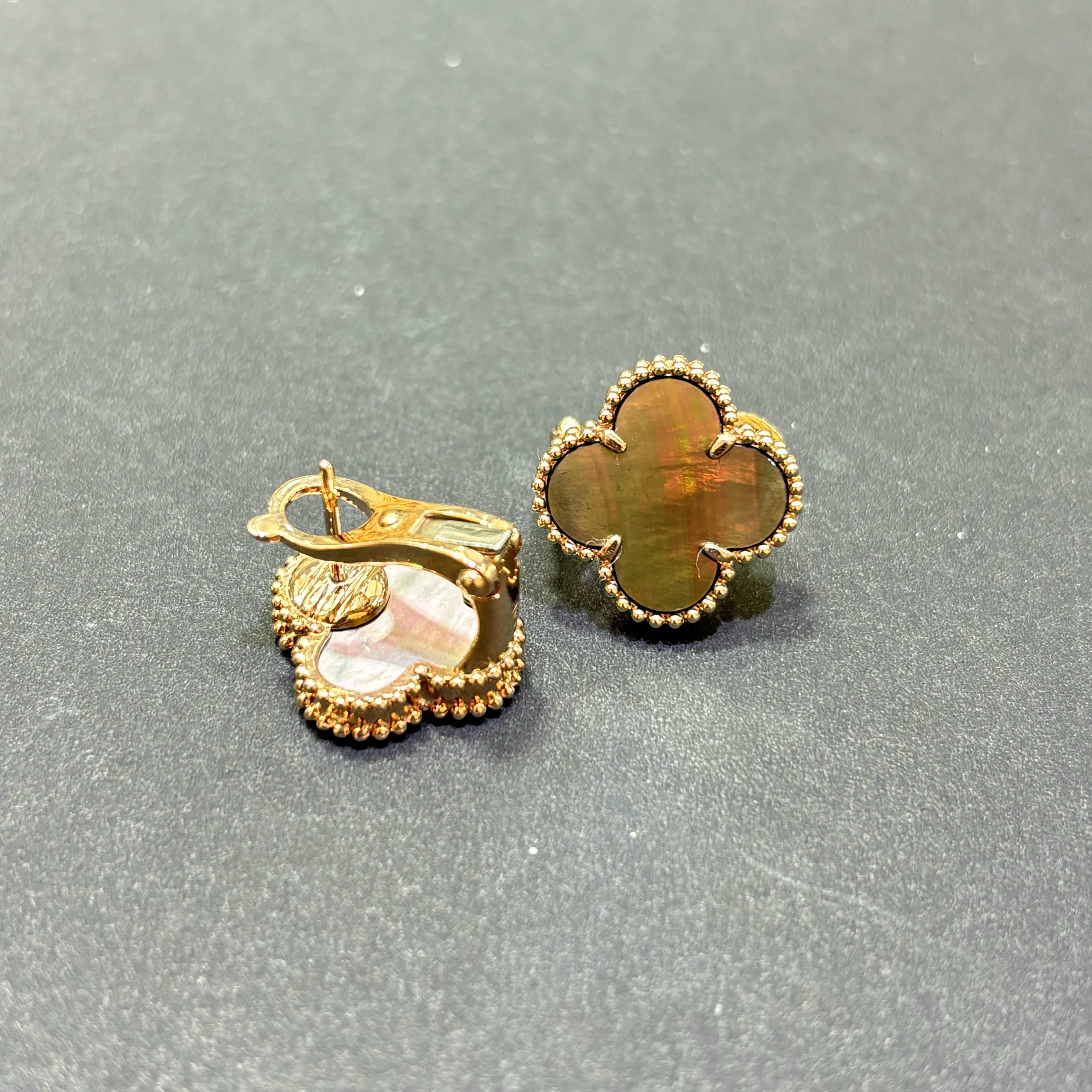 14k Rose Gold Grey Mother of Pearl Clover Earrings
