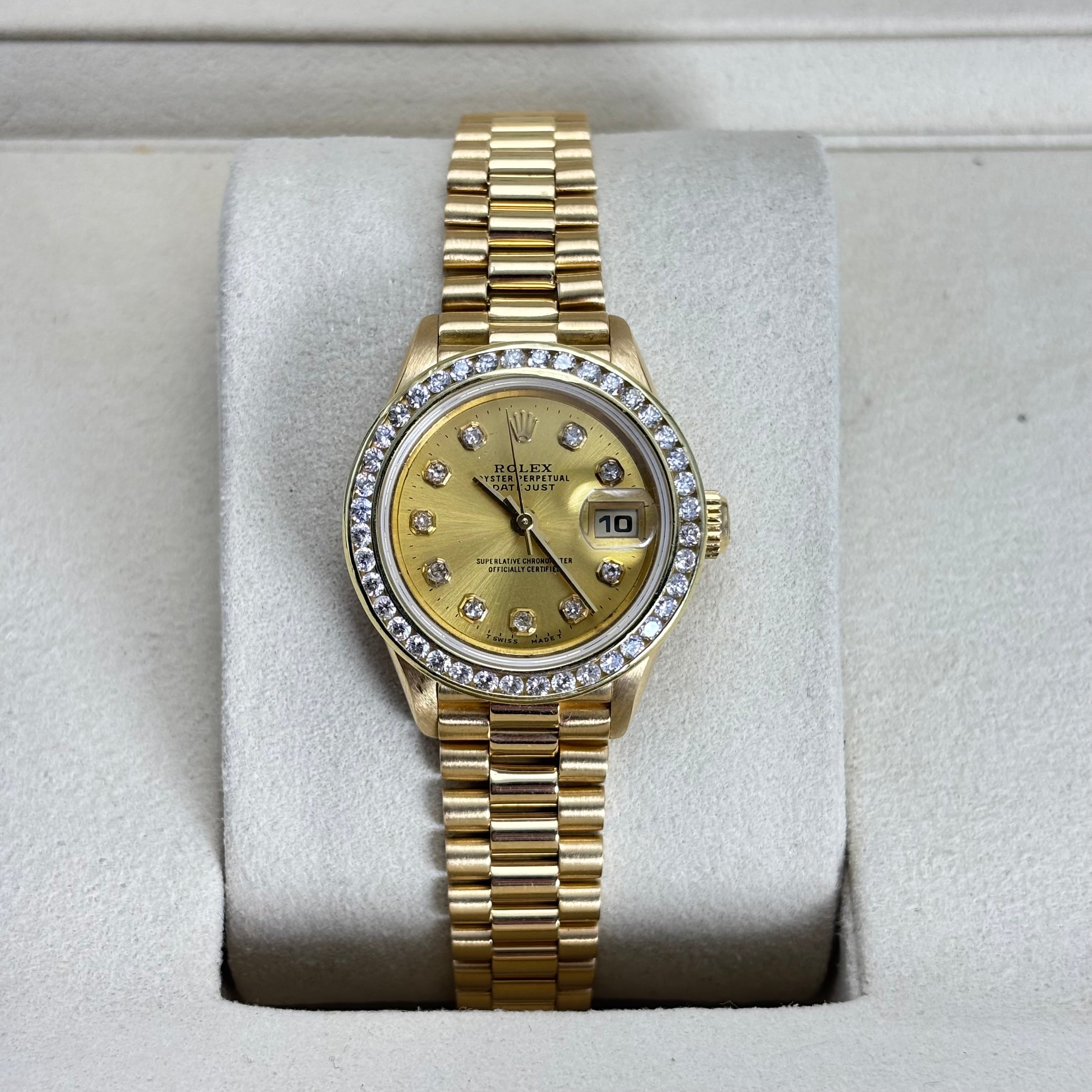 Pre-Owned 26MM Rolex Datejust Ladies Presidential 18KT Gold Diamond Bezel