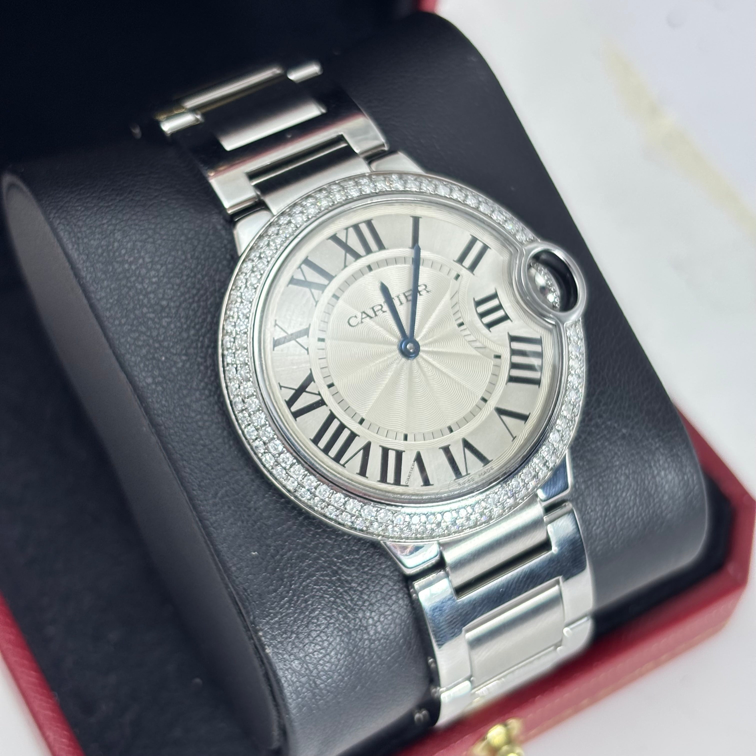 Cartier Ballon Bleu 36MM Factory Diamond Bezel Steel